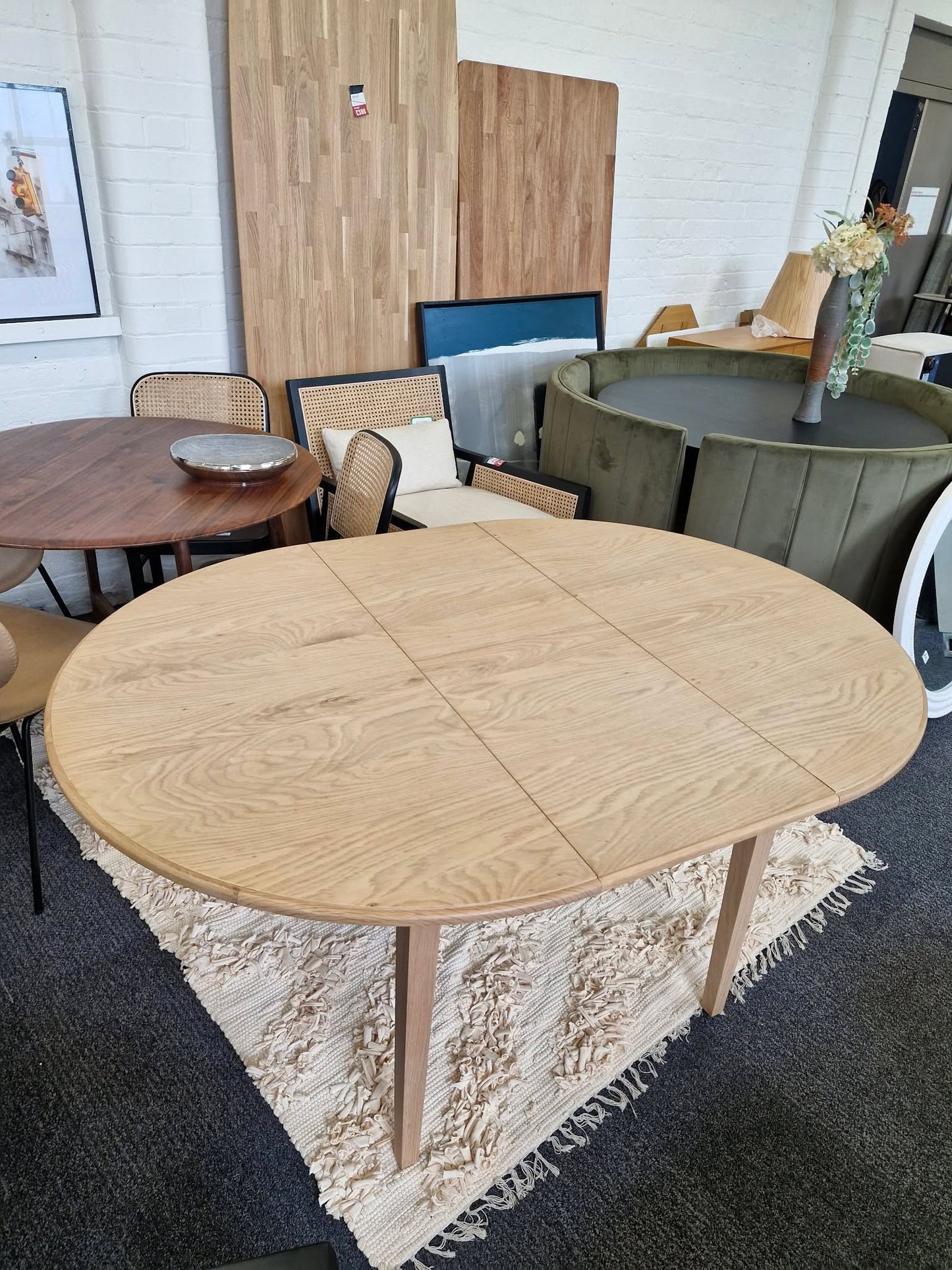 Light Oak Round Extending Dining Table 110cm