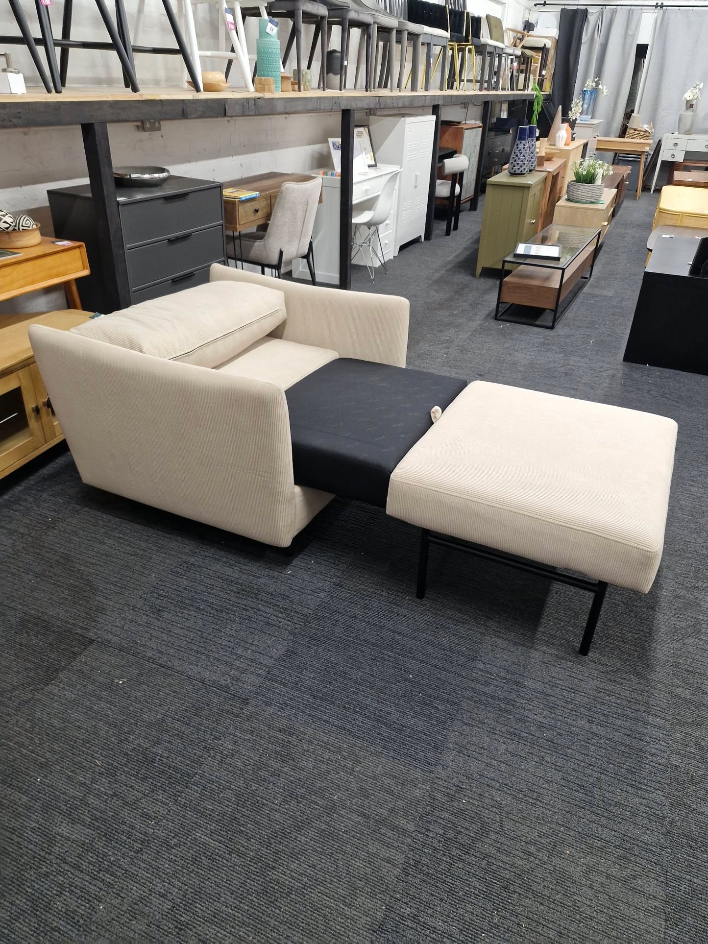 1 Seater Single Sofa Bed / Armchair Bed / Beige Sand Cord / Swyft Model 08