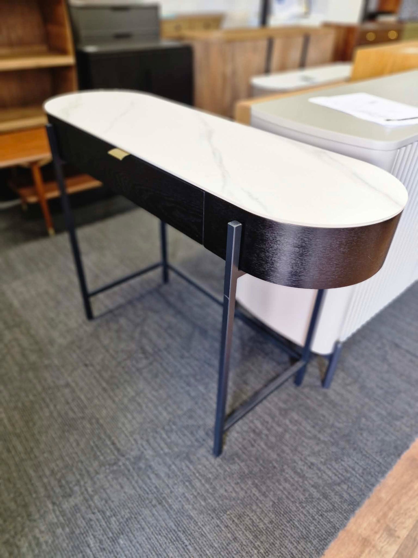Black Console Dressing Table with White Ceramic Marble Top