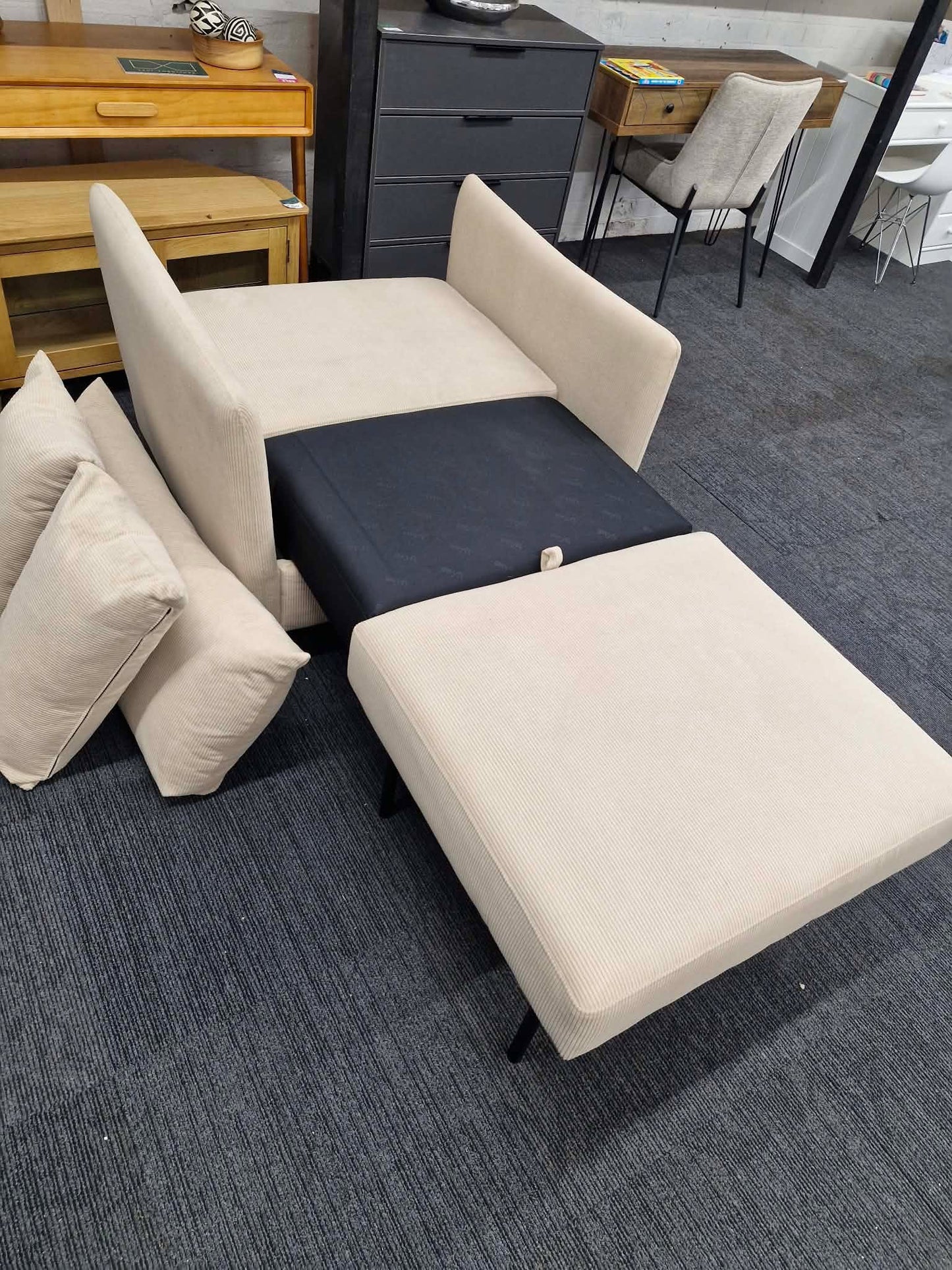 1 Seater Single Sofa Bed / Armchair Bed / Beige Sand Cord / Swyft Model 08