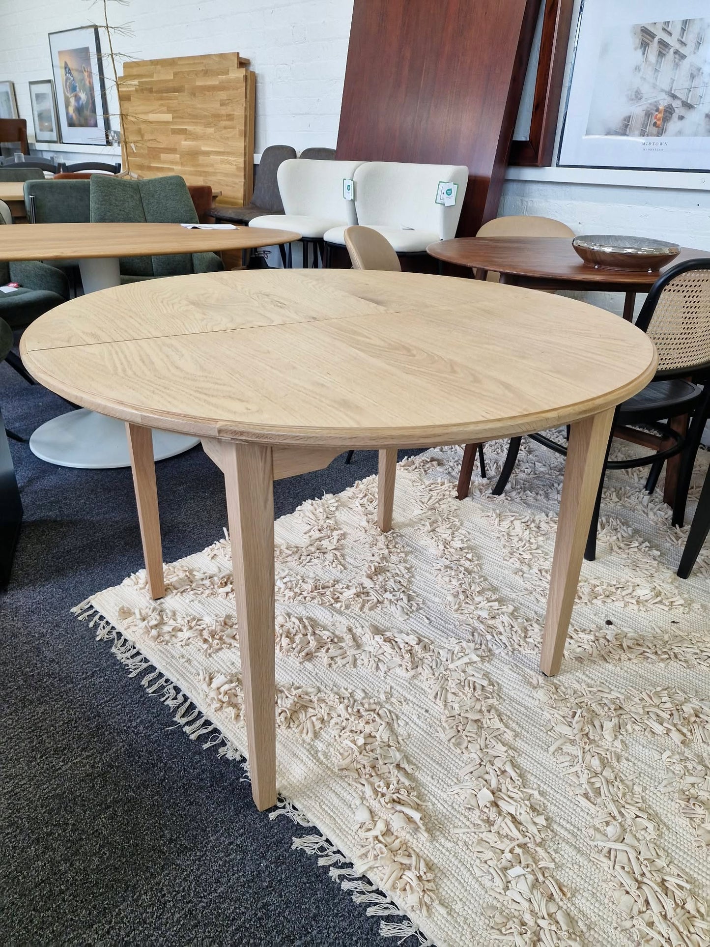 Light Oak Round Extending Dining Table 110cm