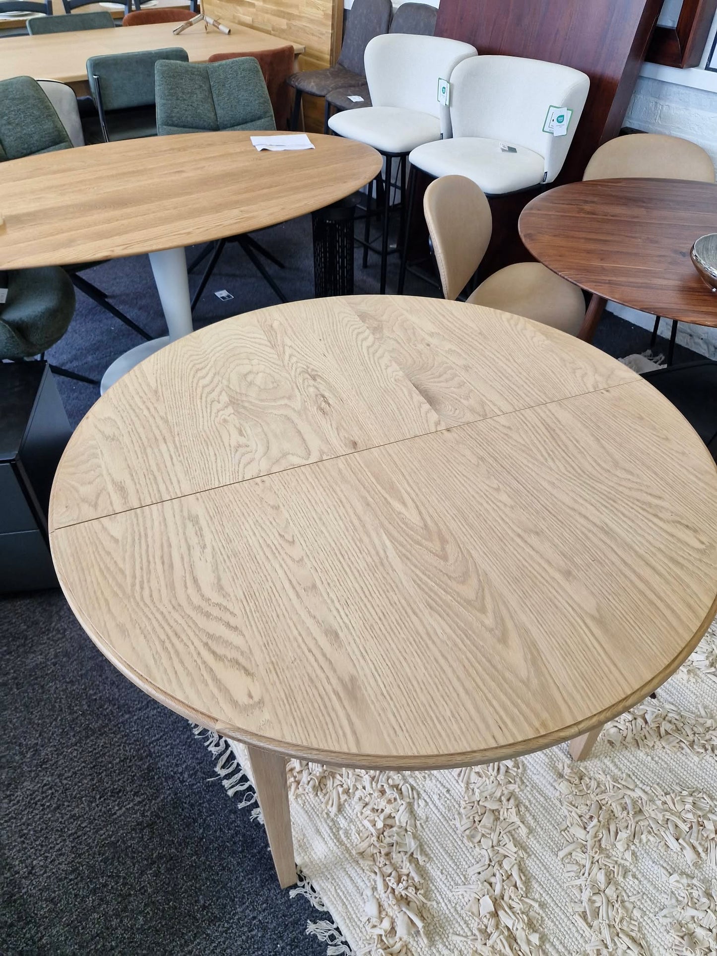 Light Oak Round Extending Dining Table 110cm