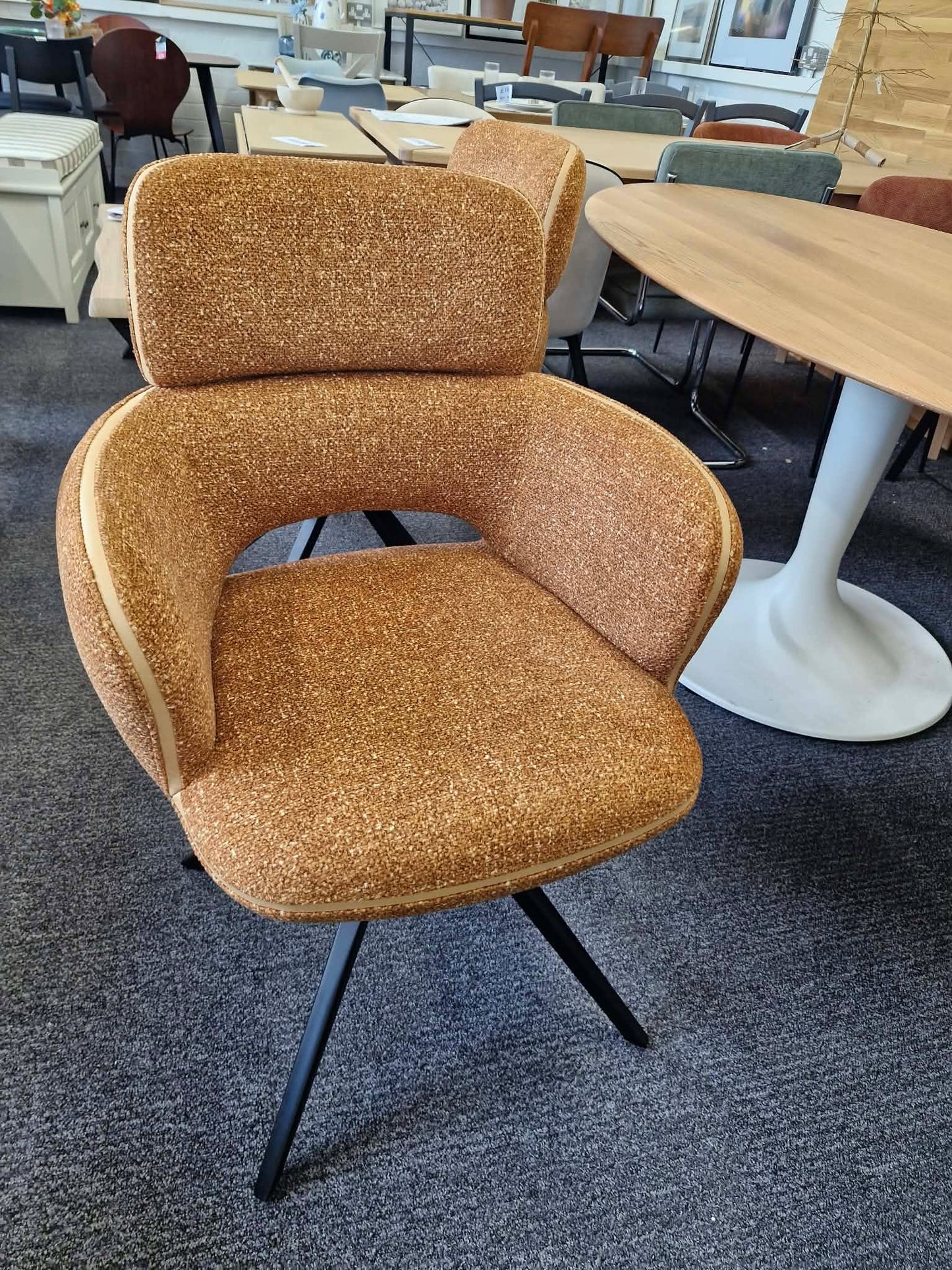 Set of 6 Large Swivel Dining Chairs / Mix of Black, Green and Orange / Mustard Yellow