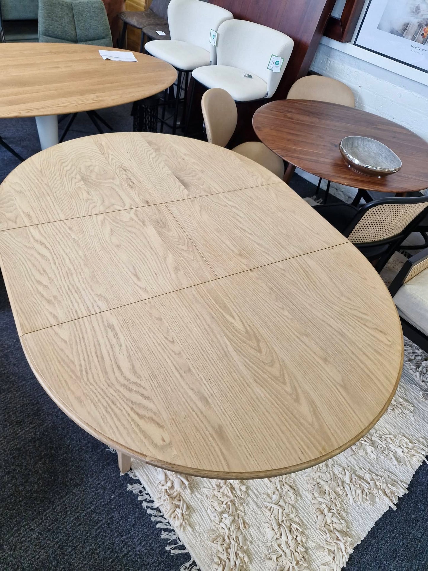 Light Oak Round Extending Dining Table 110cm