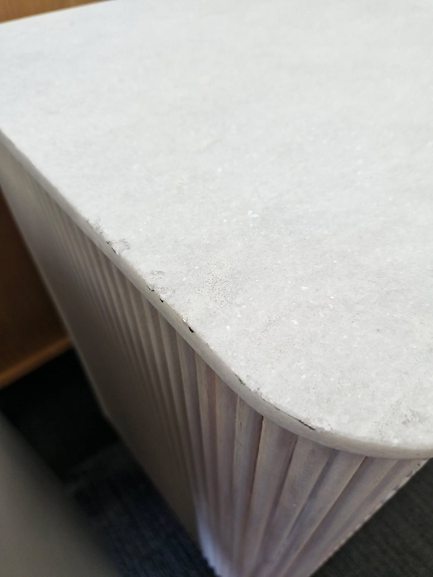White Marble and Solid Wood Ribbed Door Grey Cabinet / Small Sideboard