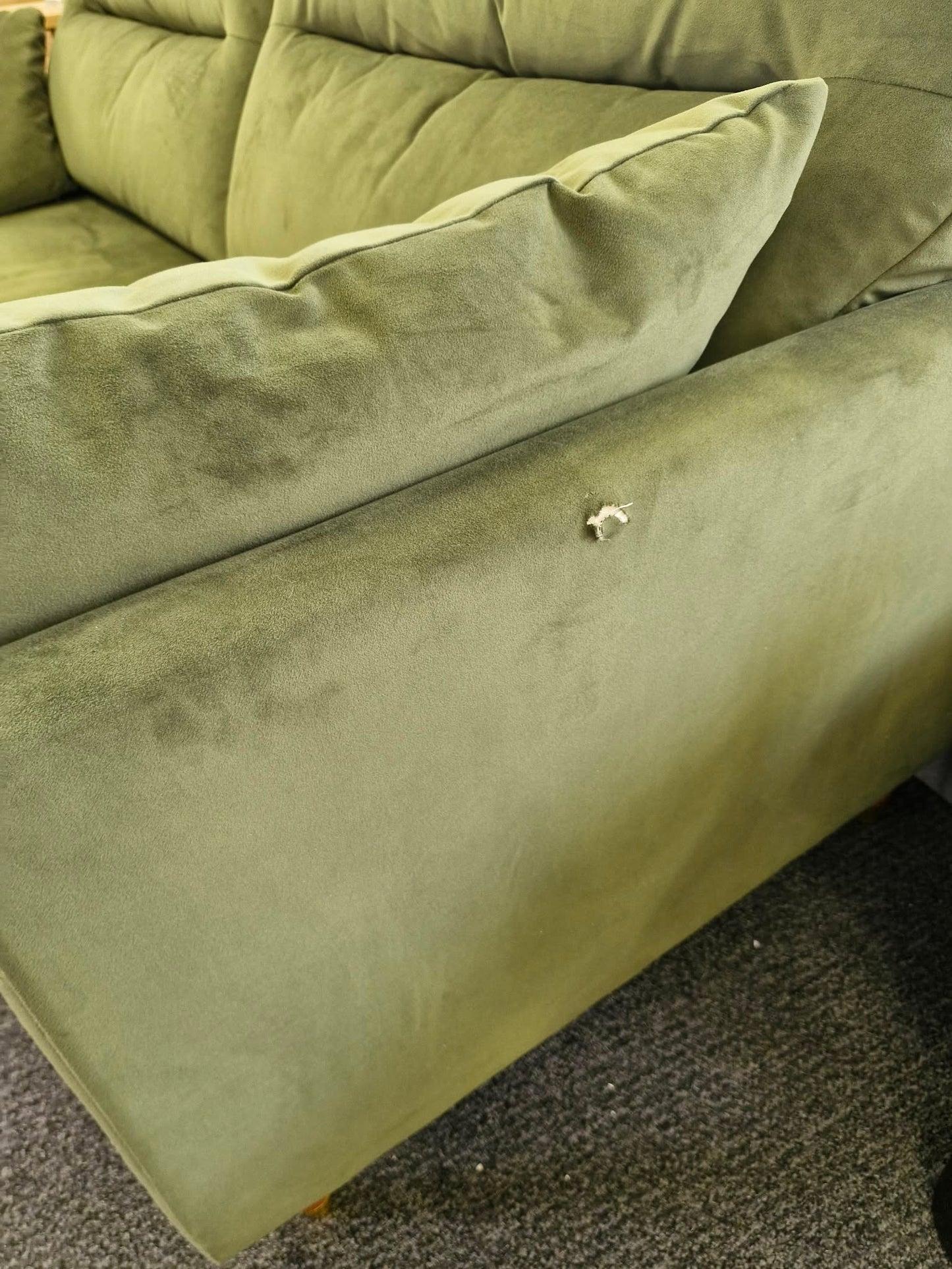 3 Seater Olive Green Velvet Sofa / Easy Clean