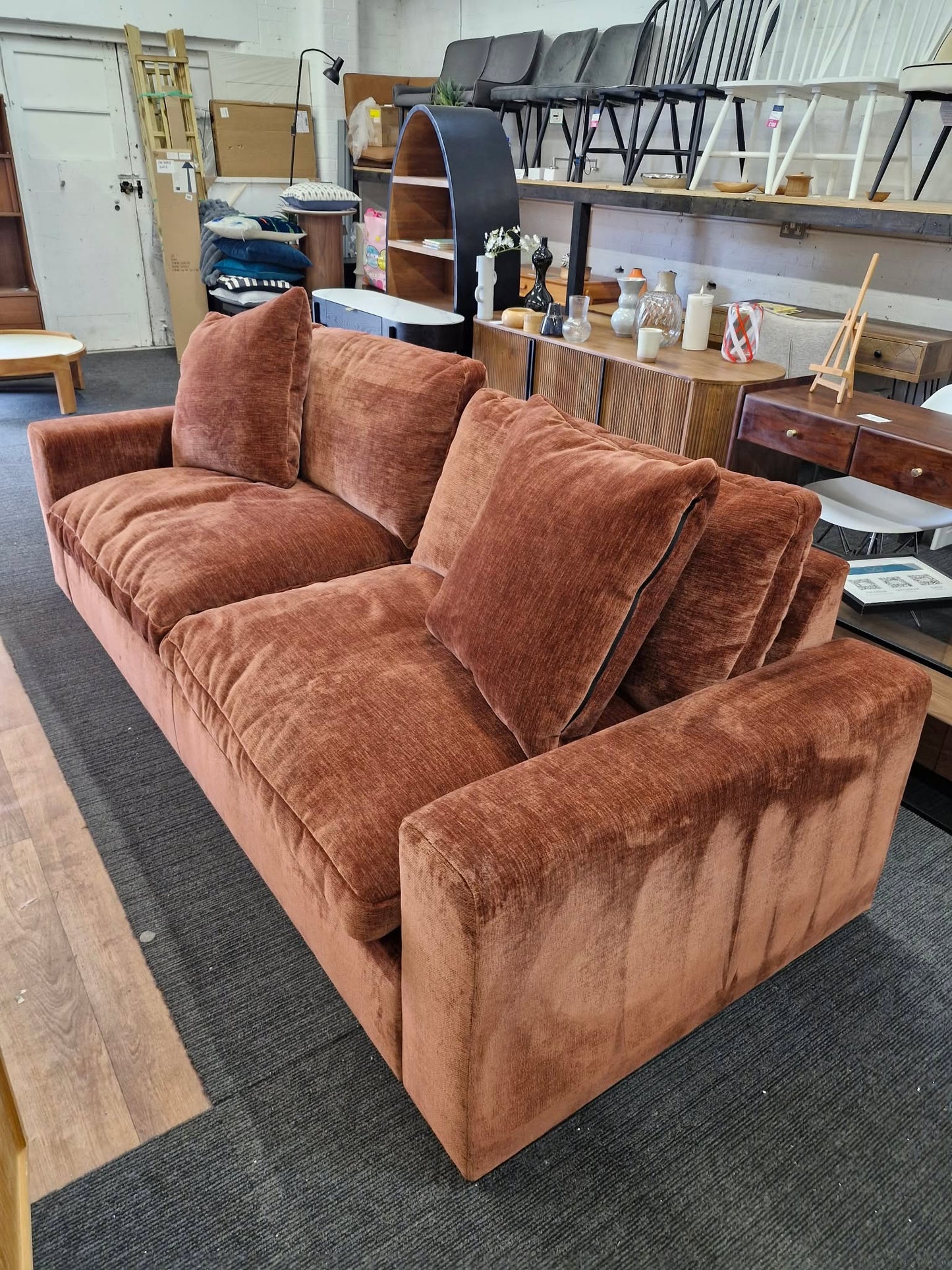 Large 4 Seater Rustic Burnt Orange / Auburn Sofa