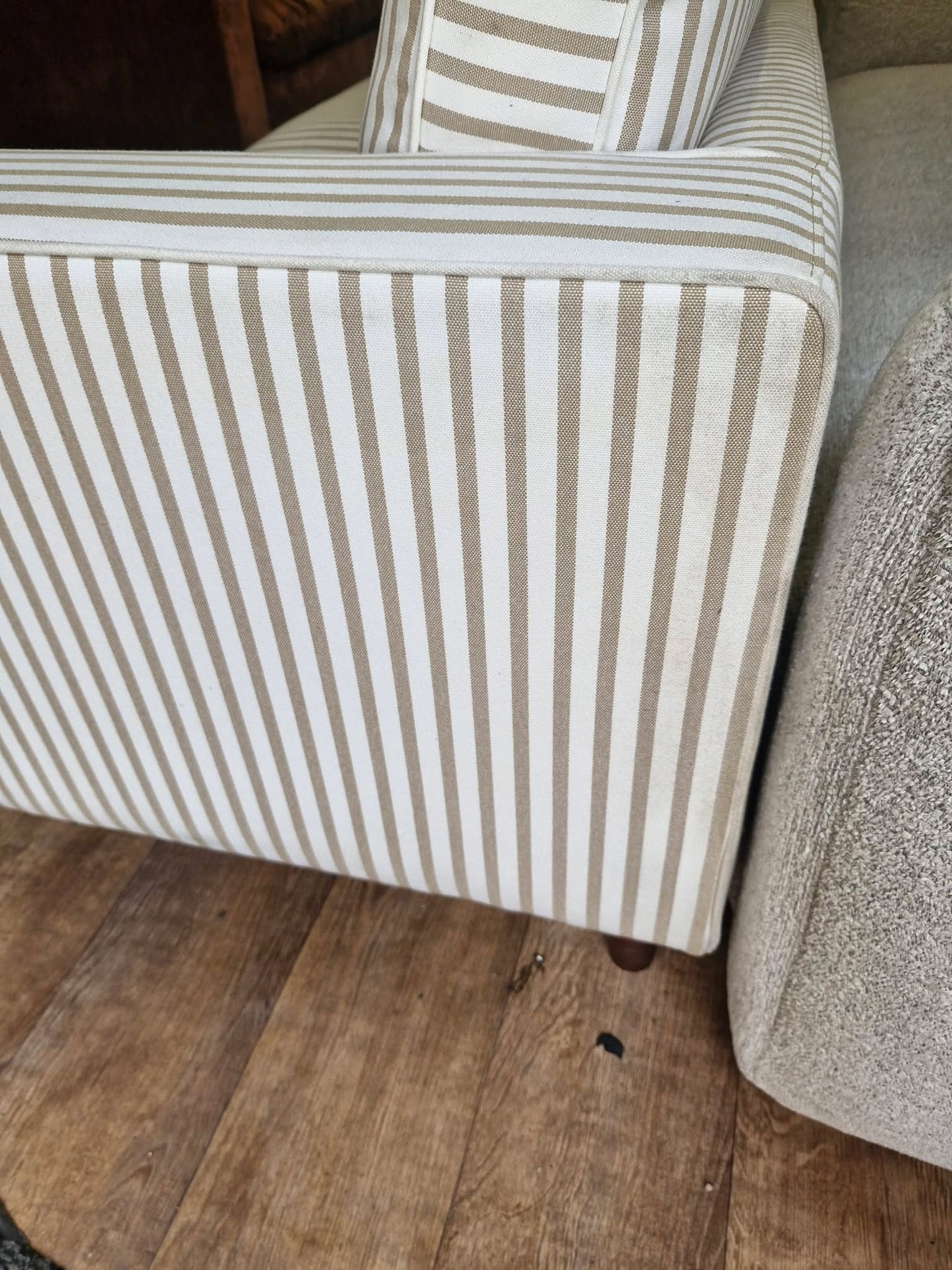 3 Seater White and Beige Stripes Sofa