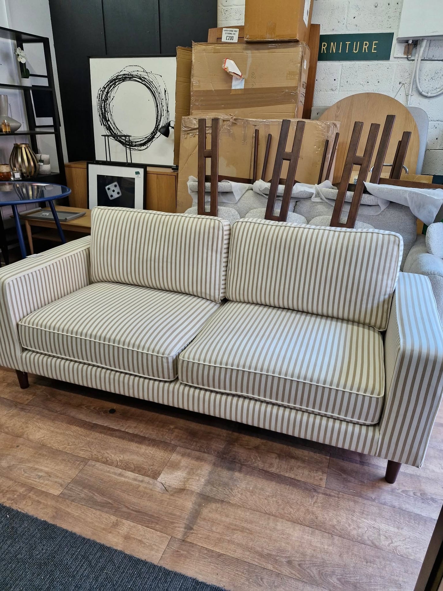 3 Seater White and Beige Stripes Sofa