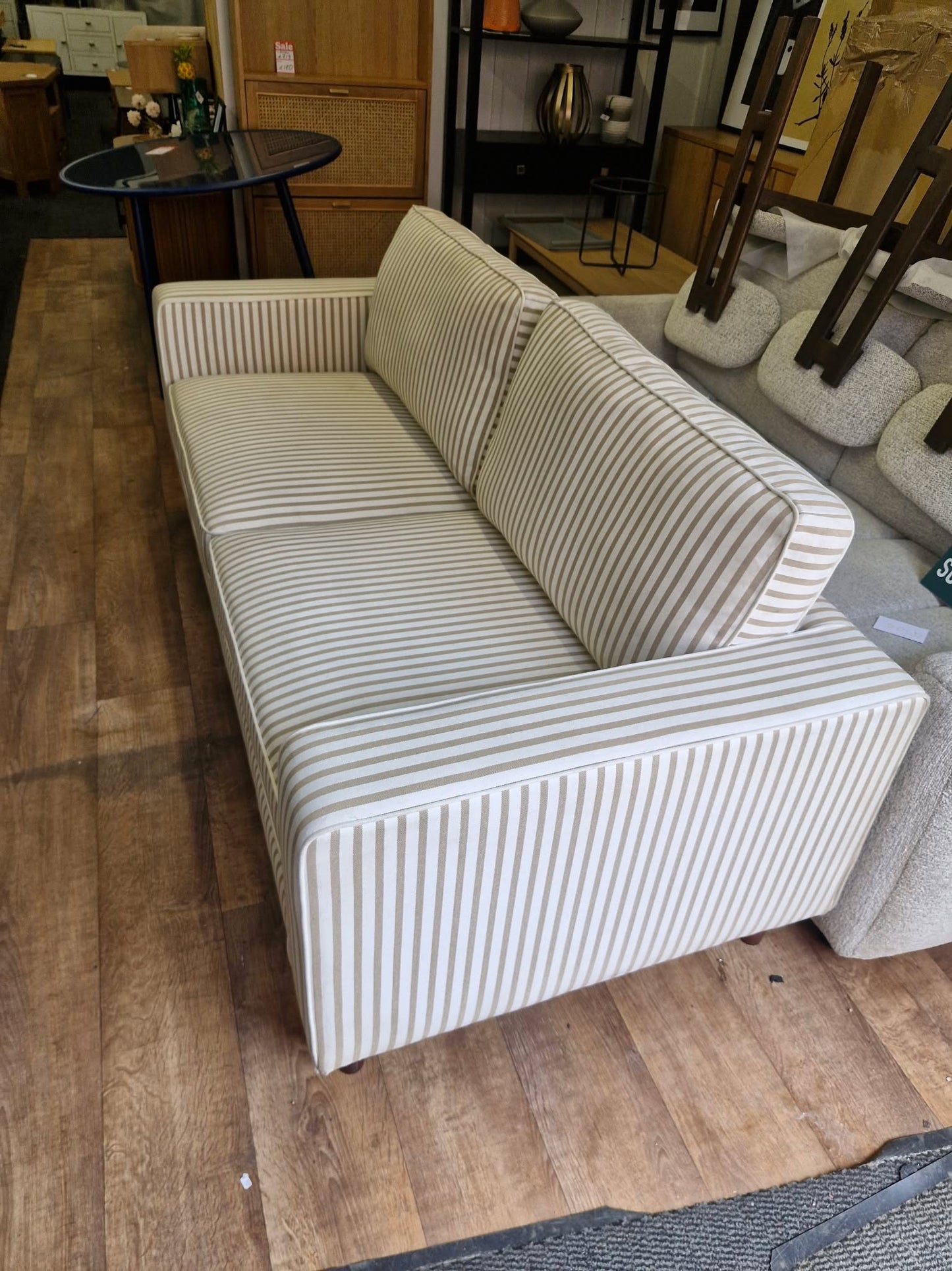 3 Seater White and Beige Stripes Sofa