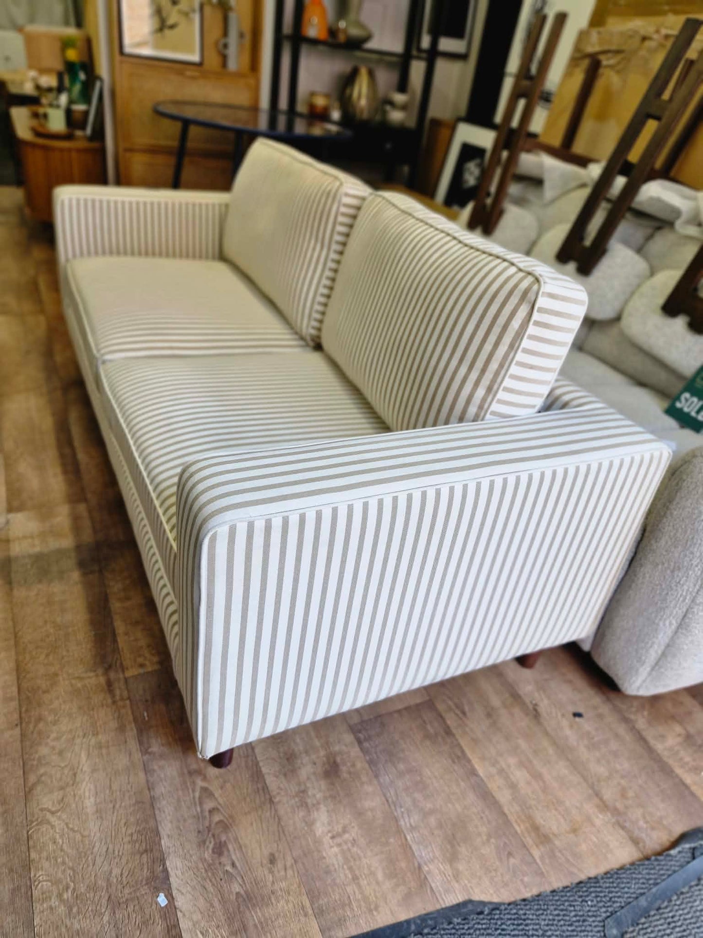 3 Seater White and Beige Stripes Sofa