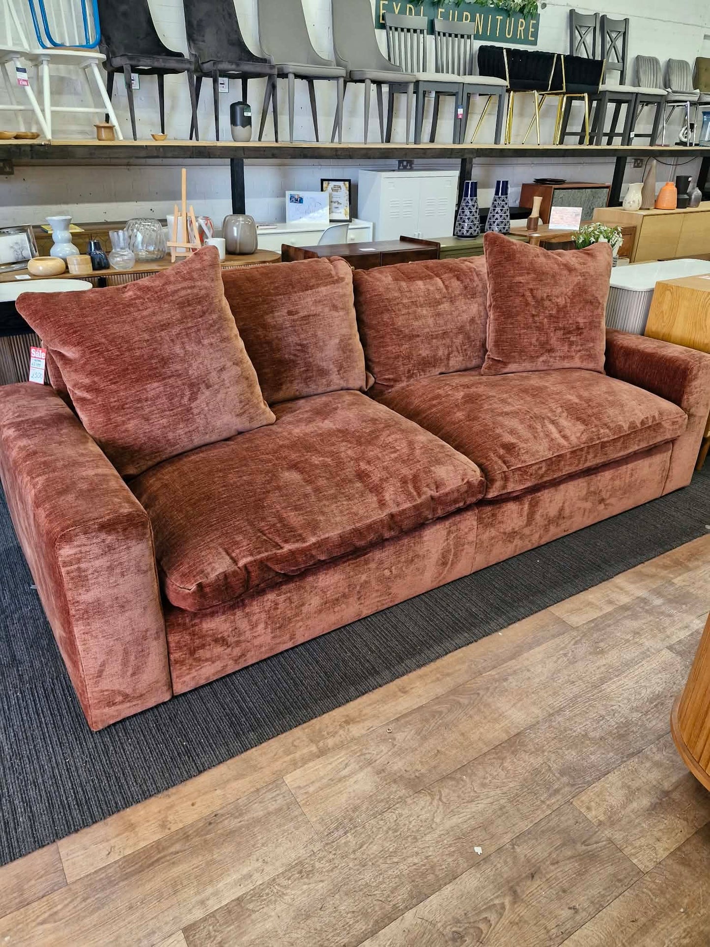 Large 4 Seater Rustic Burnt Orange / Auburn Sofa