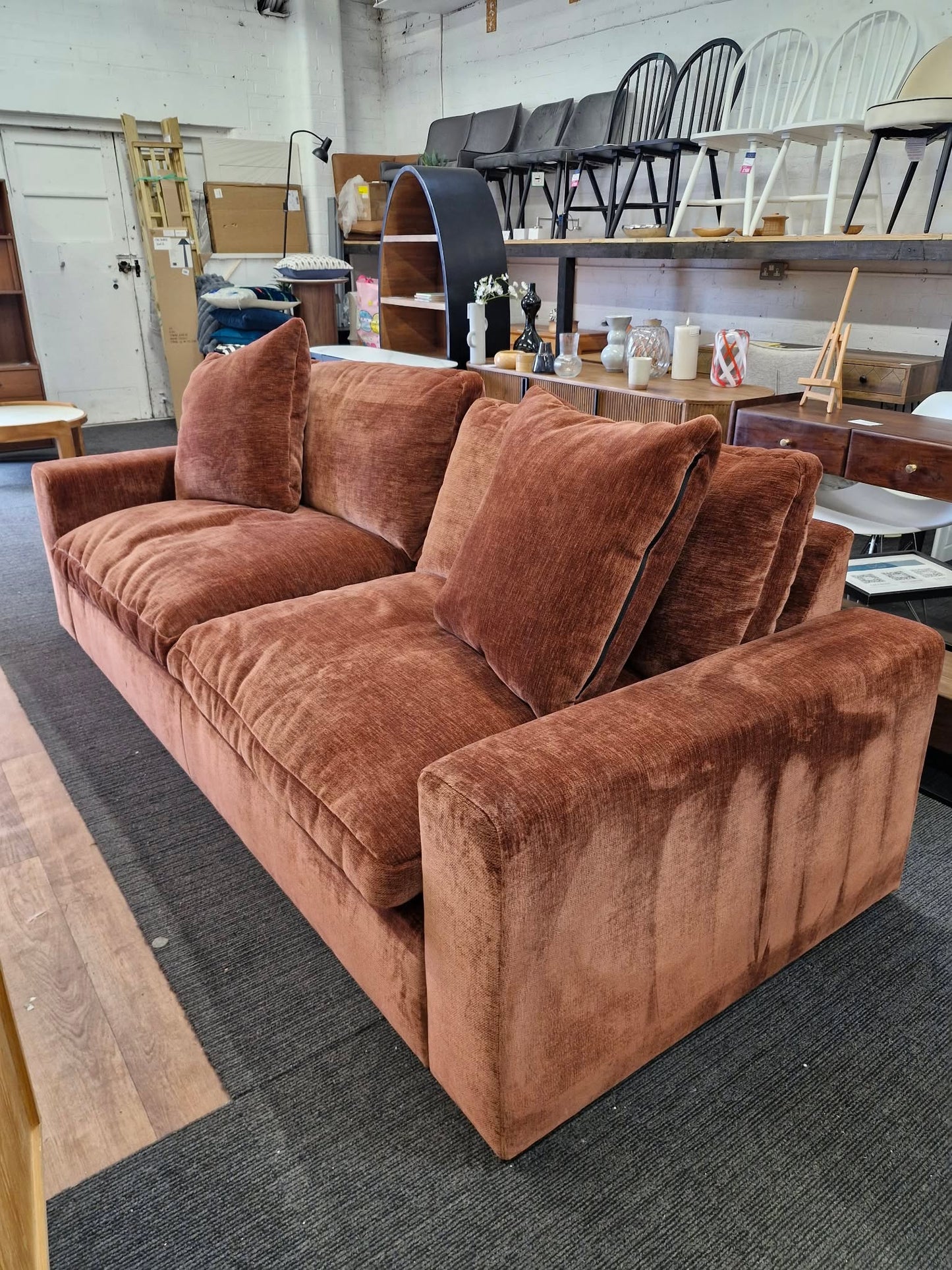 Large 4 Seater Rustic Burnt Orange / Auburn Sofa
