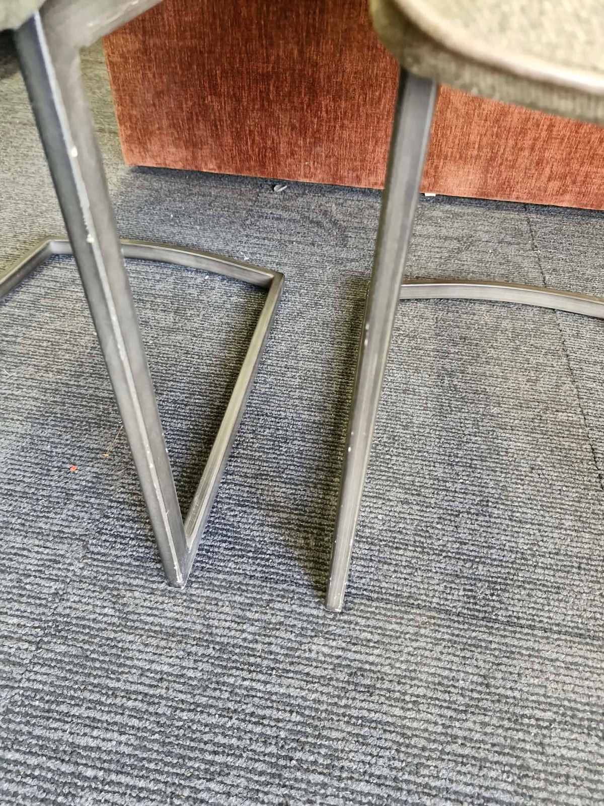 Set of 2 Dining Chairs - Green Khaki Fabric and Black Metal Frame