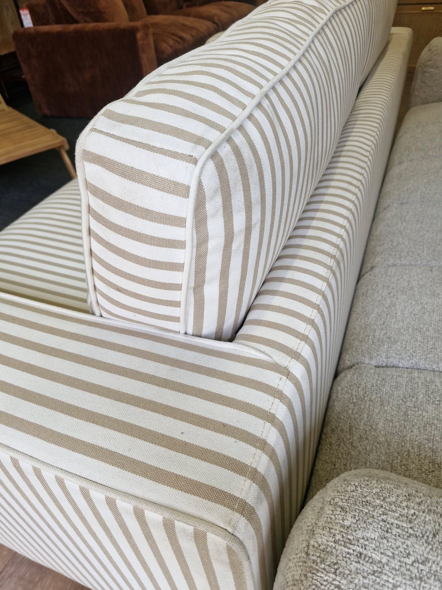 3 Seater White and Beige Stripes Sofa