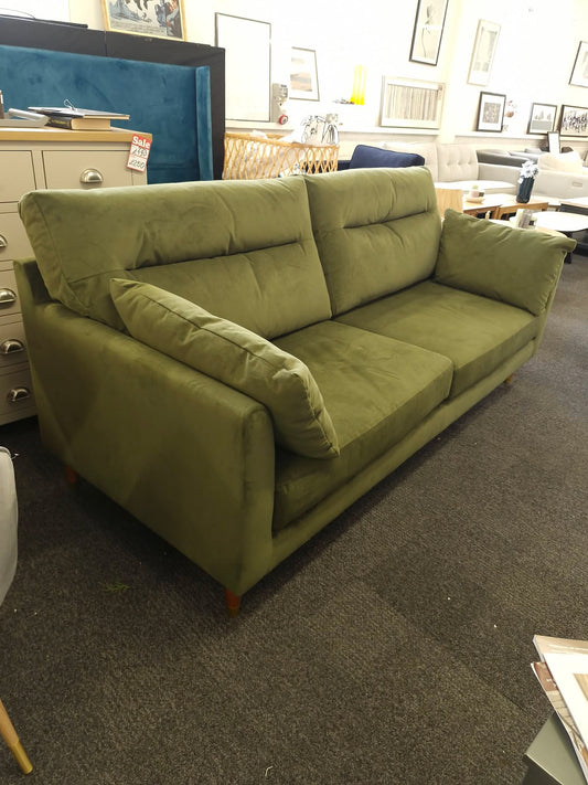 3 Seater Olive Green Velvet Sofa / Easy Clean