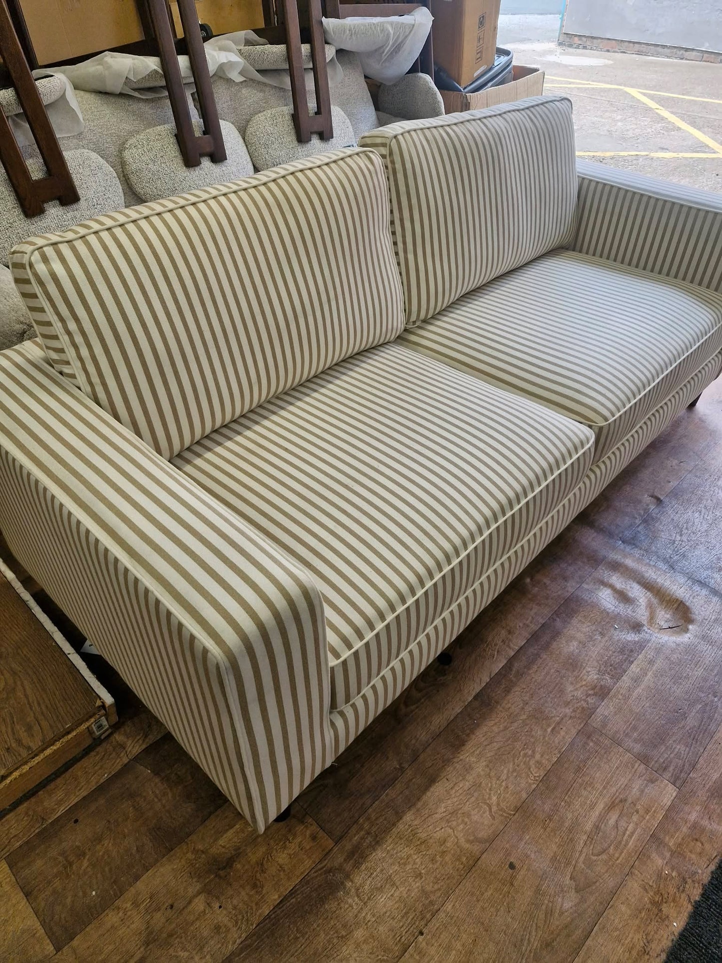 3 Seater White and Beige Stripes Sofa