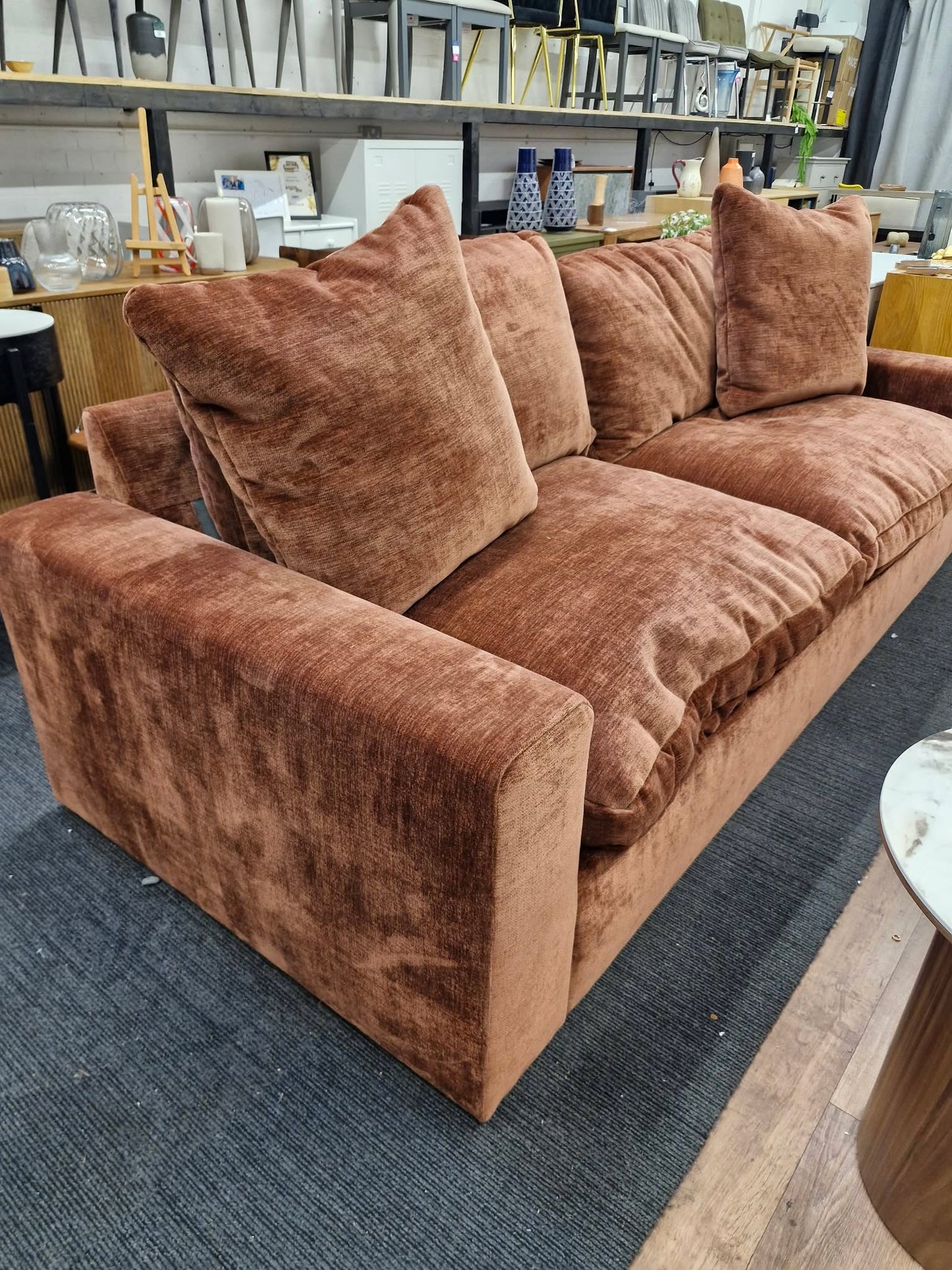 Large 4 Seater Rustic Burnt Orange / Auburn Sofa