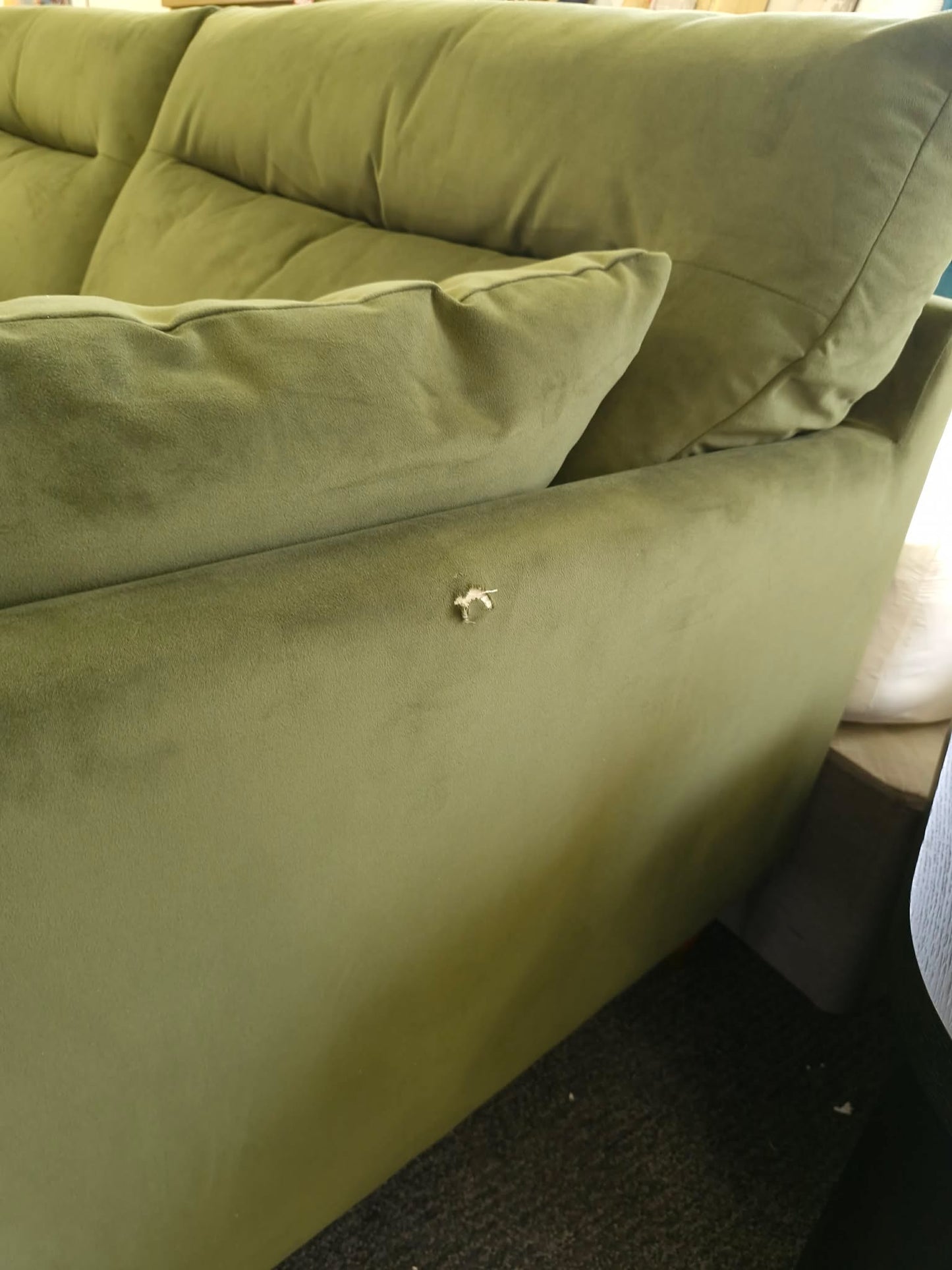 3 Seater Olive Green Velvet Sofa / Easy Clean