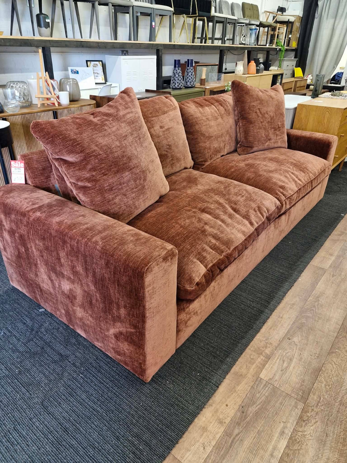 Large 4 Seater Rustic Burnt Orange / Auburn Sofa