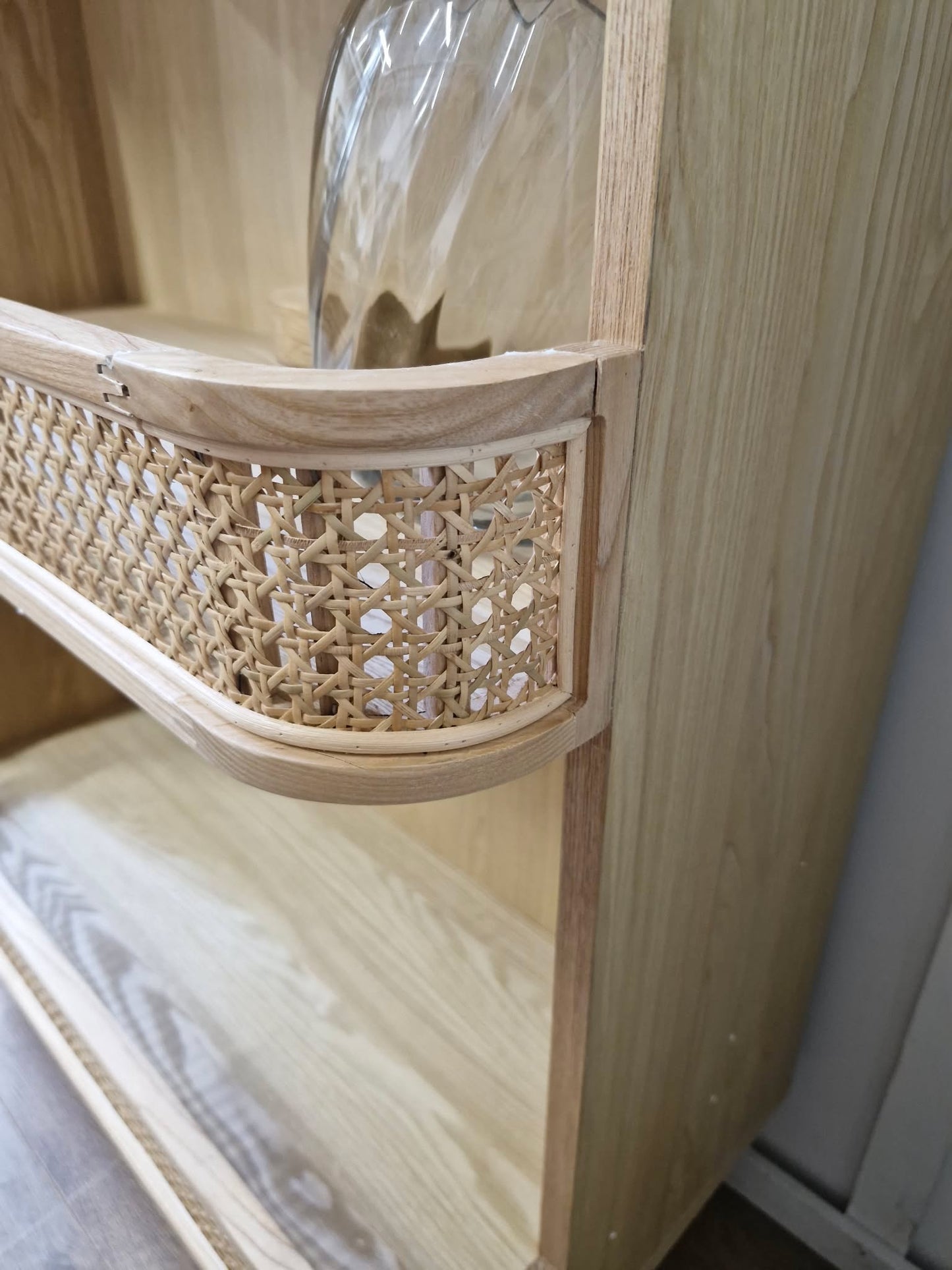 High Oak and Rattan Bookcase / Shelving Unit