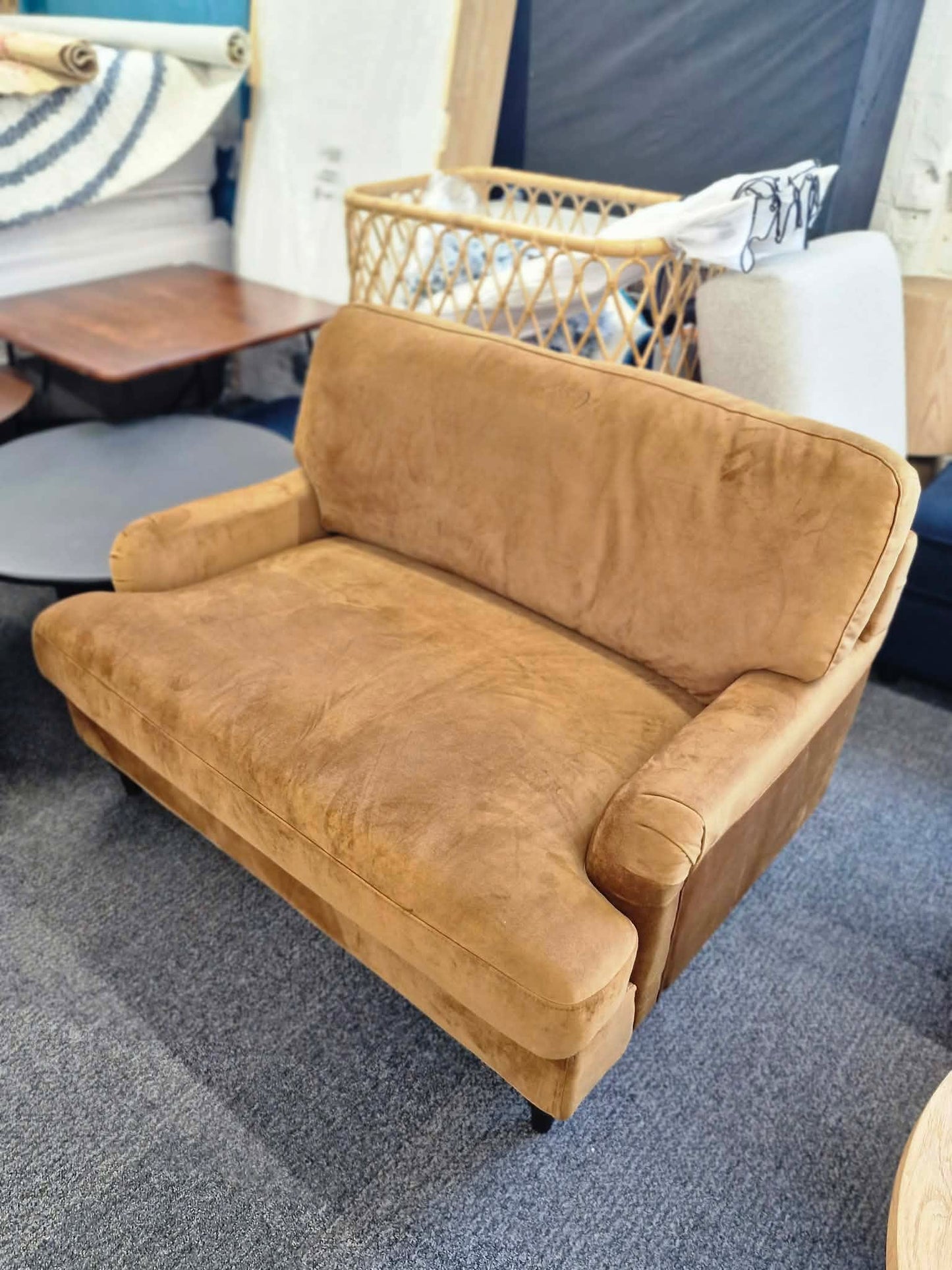 Mustard / Muted Gold Velvet Loveseat / Cuddle Chair