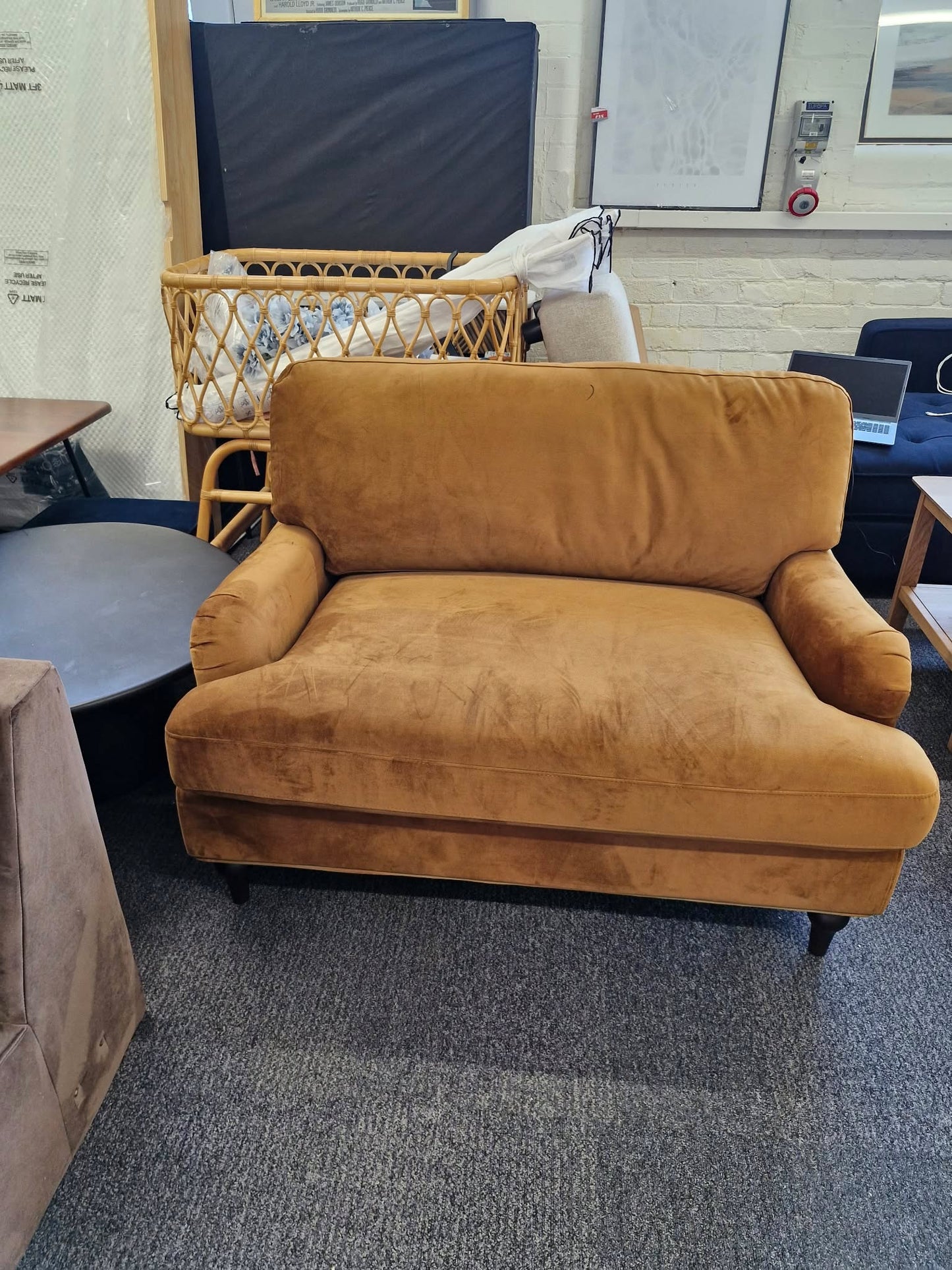 Mustard / Muted Gold Velvet Loveseat / Cuddle Chair