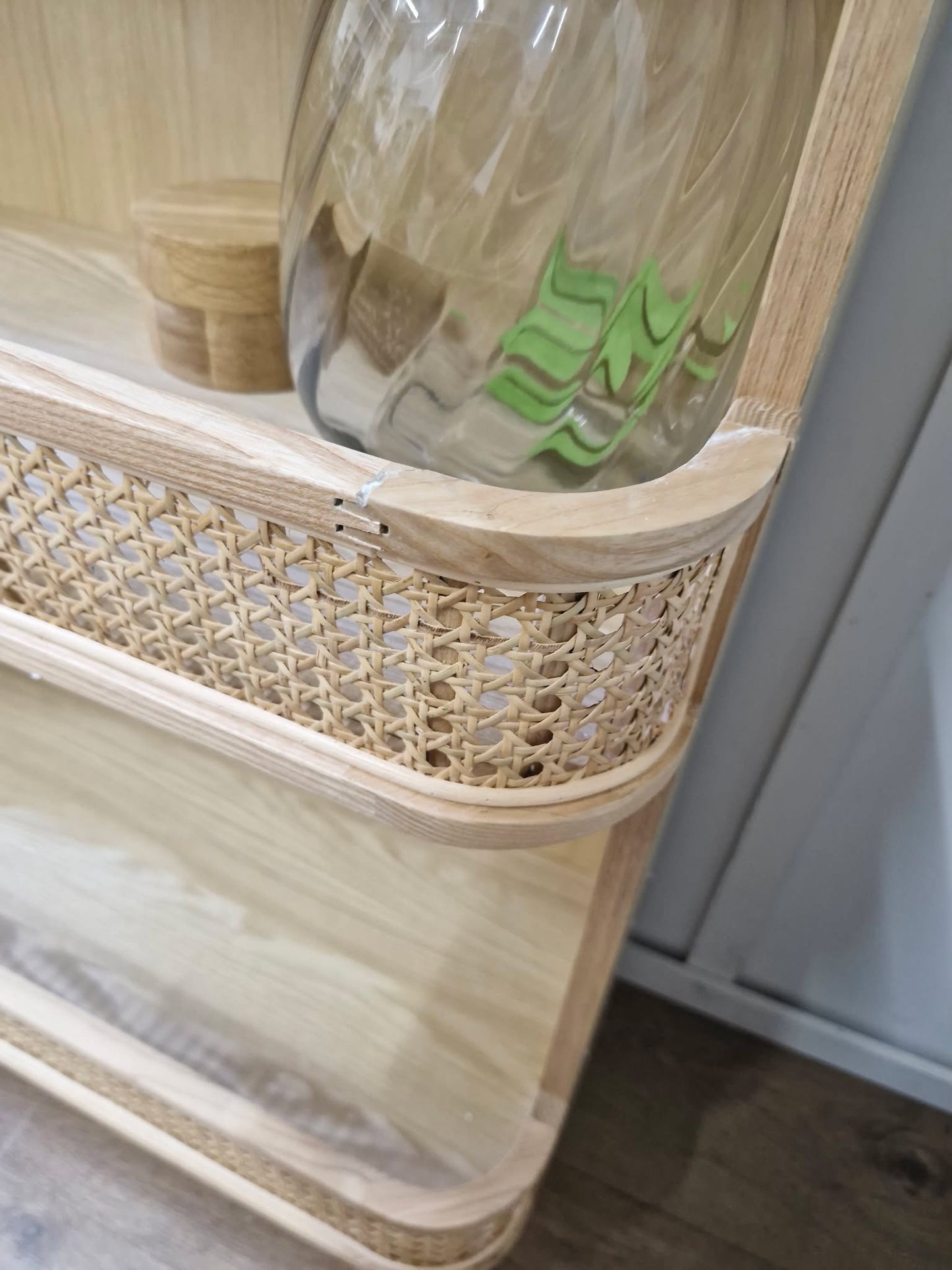 High Oak and Rattan Bookcase / Shelving Unit