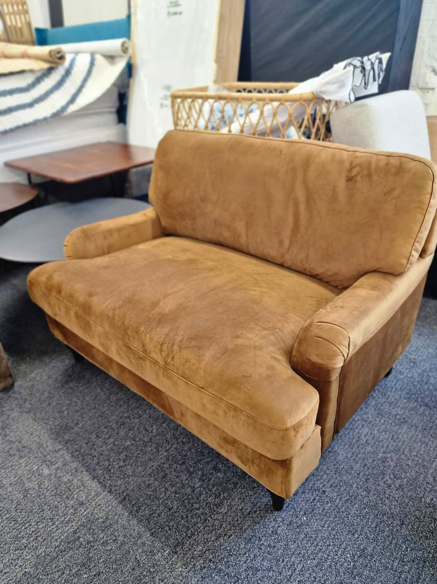 Mustard / Muted Gold Velvet Loveseat / Cuddle Chair