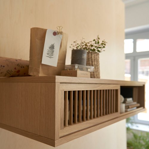Oak Sliding Door Wall fix Shelf with storage