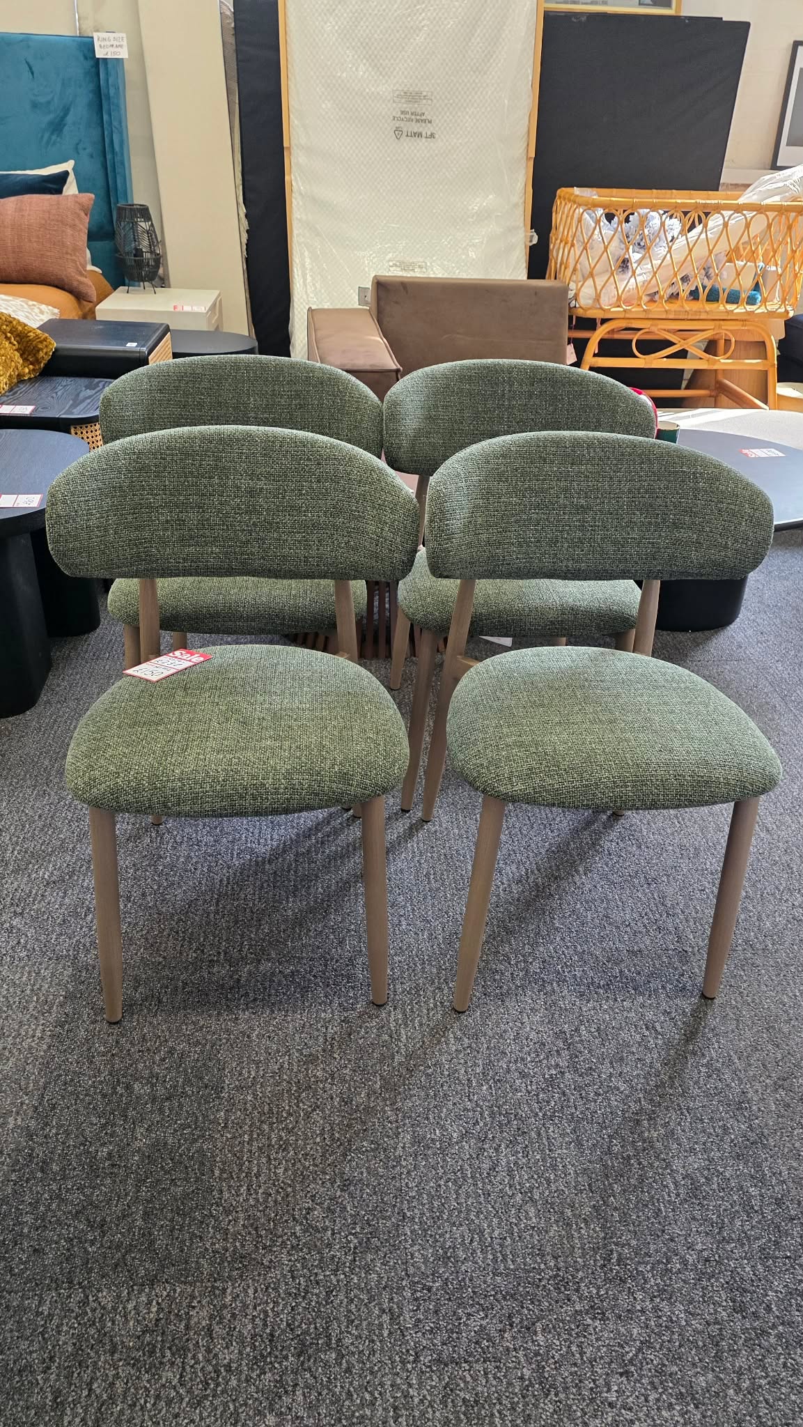 Forest Green  Upholstered Open Back Dining Chairs, Set of 2
