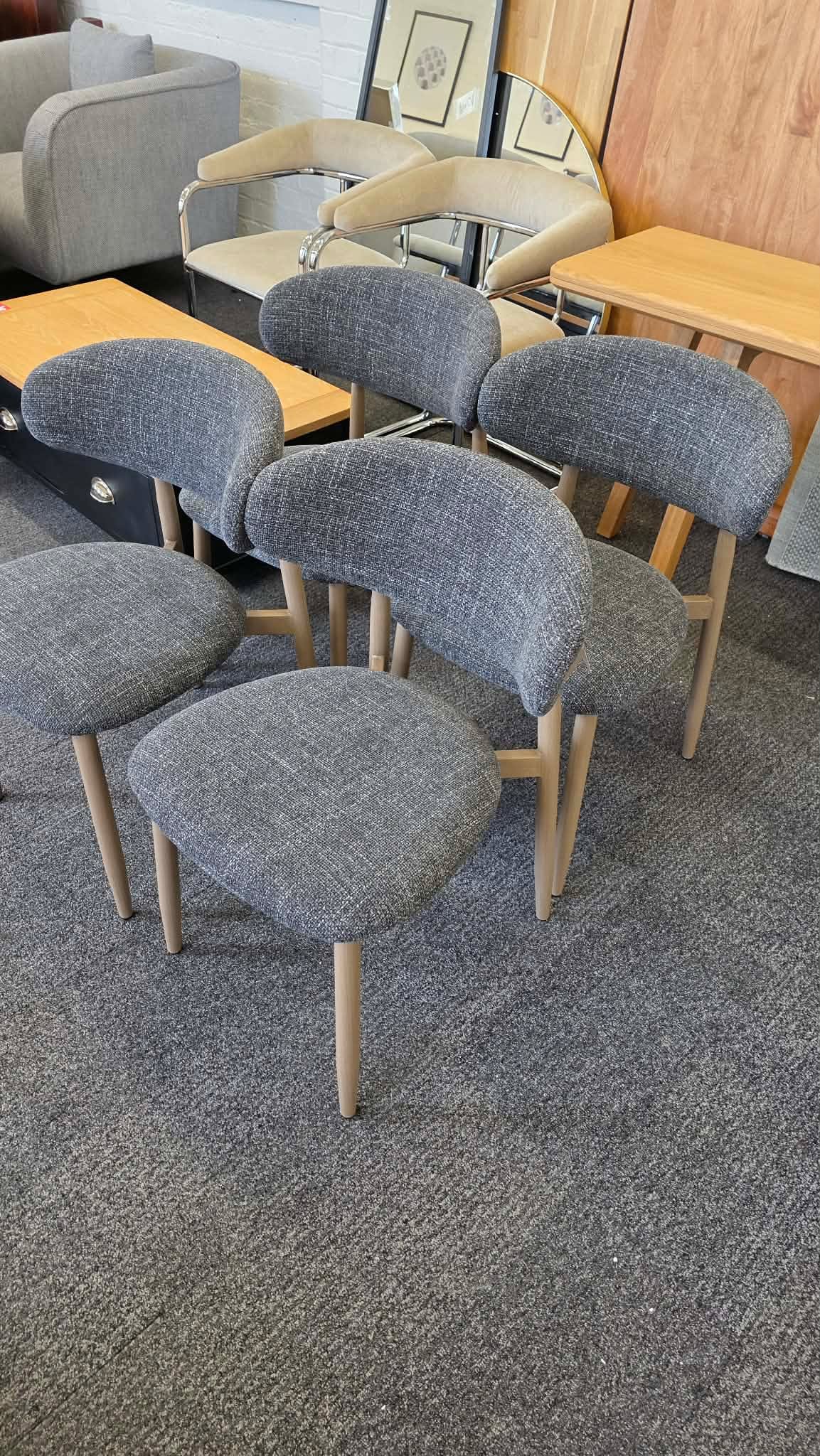 Grey Upholstered Open Back Dining Chairs, Set of 2