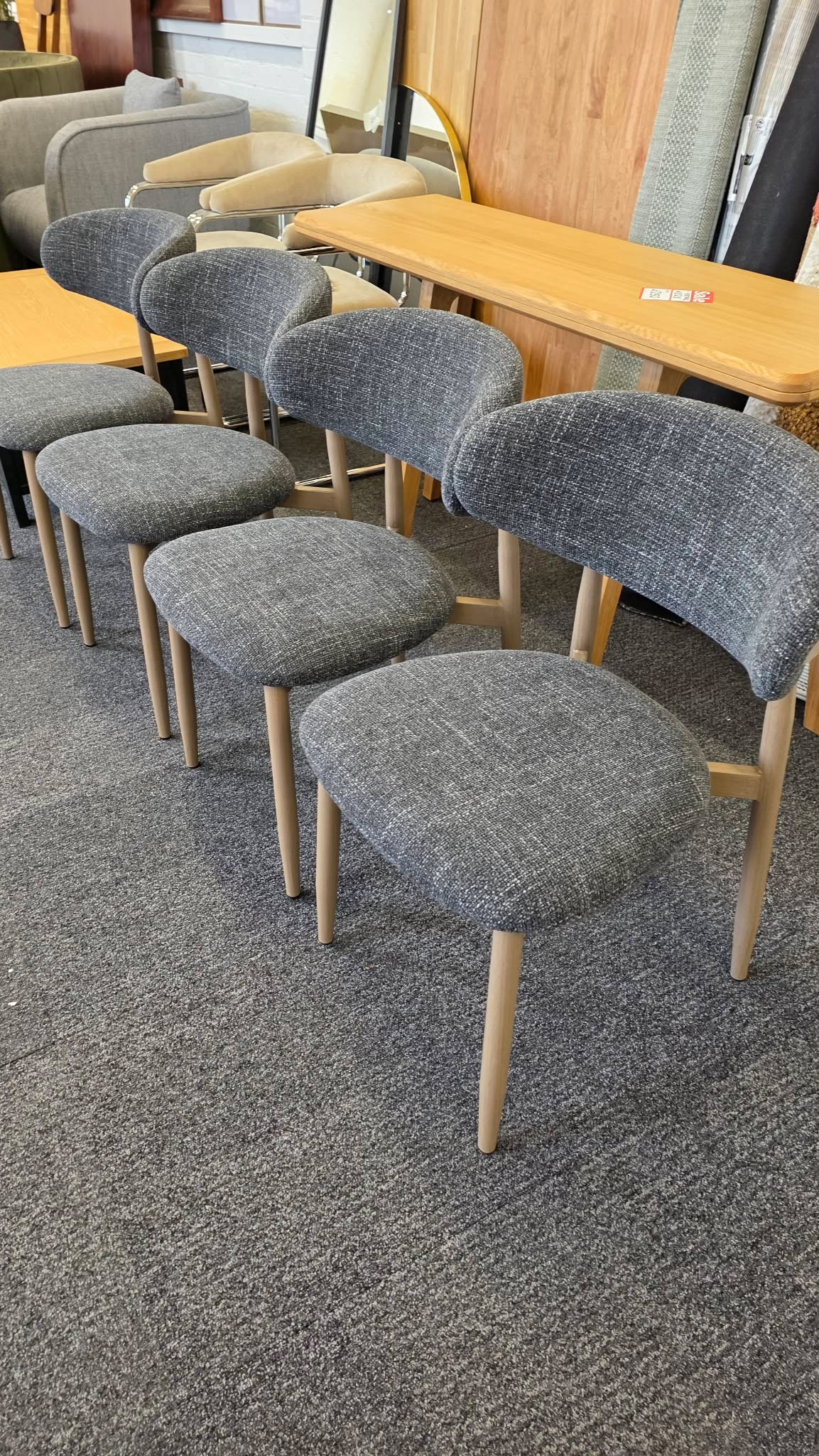 Grey Upholstered Open Back Dining Chairs, Set of 2
