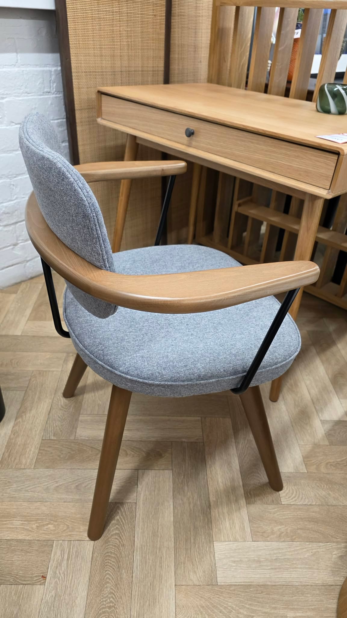 Swivel Office Chair Grey and Solid Wood