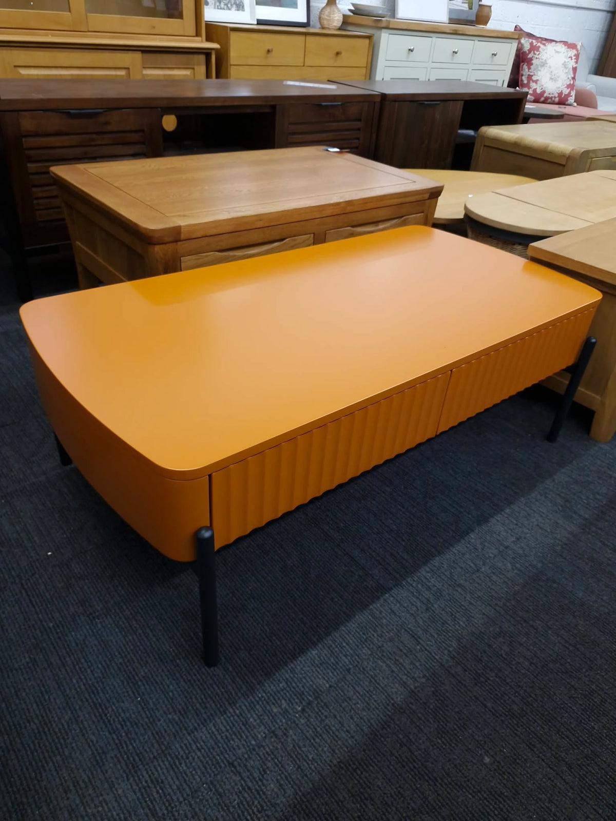 Dwell Orange Fluted Coffee Table with 4 Drawers