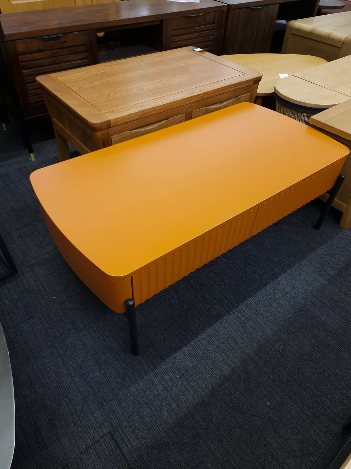 Dwell Orange Fluted Coffee Table with 4 Drawers