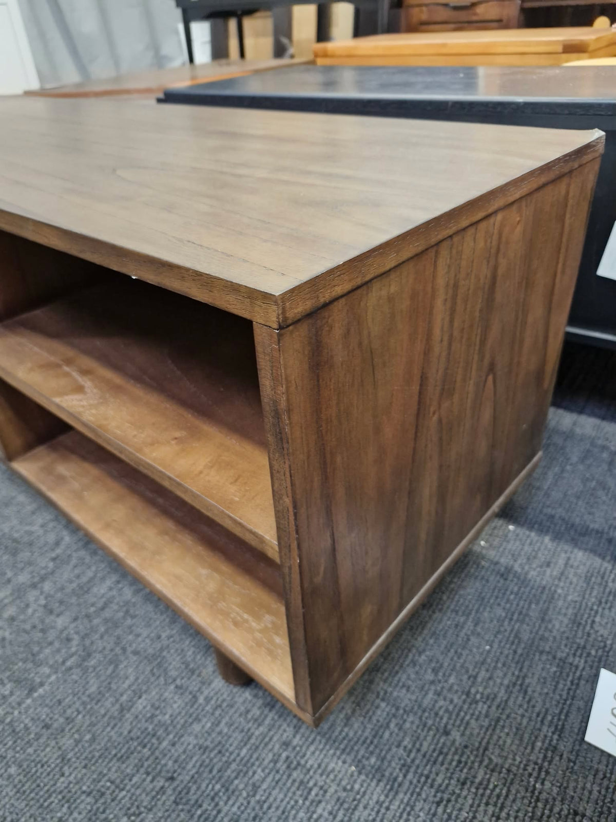 Solid Dark Wood and Bronze TV Stand with 2 doors and open shelf
