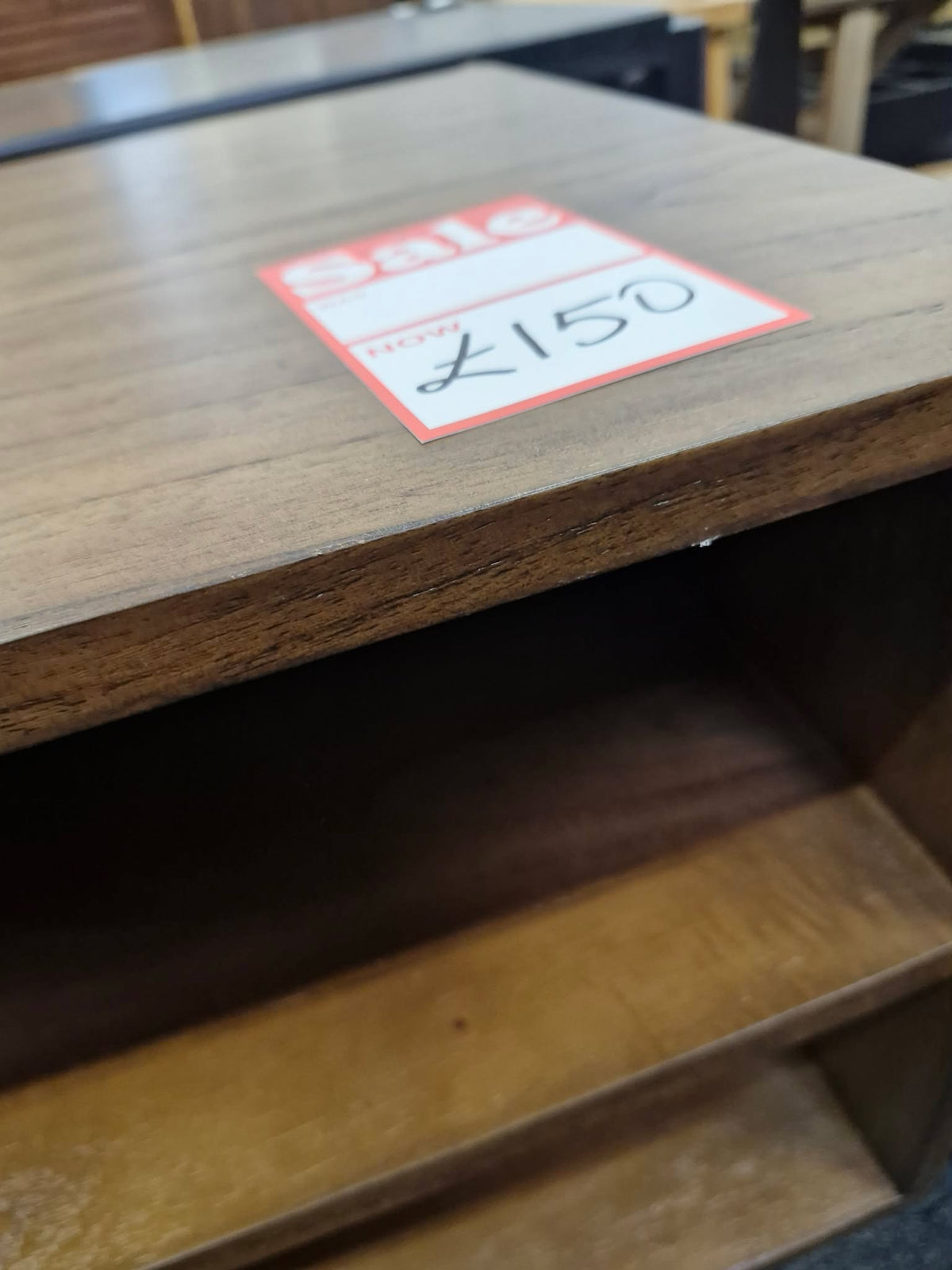 Solid Dark Wood and Bronze TV Stand with 2 doors and open shelf