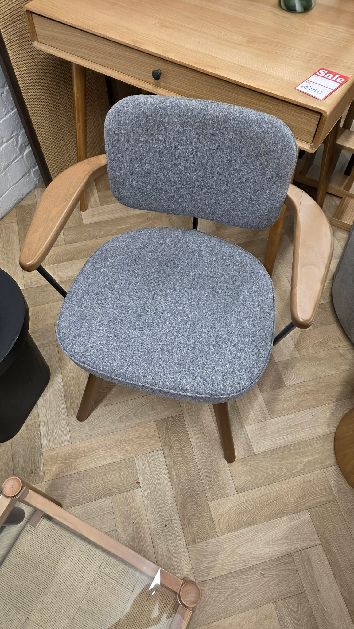 Swivel Office Chair Grey and Solid Wood