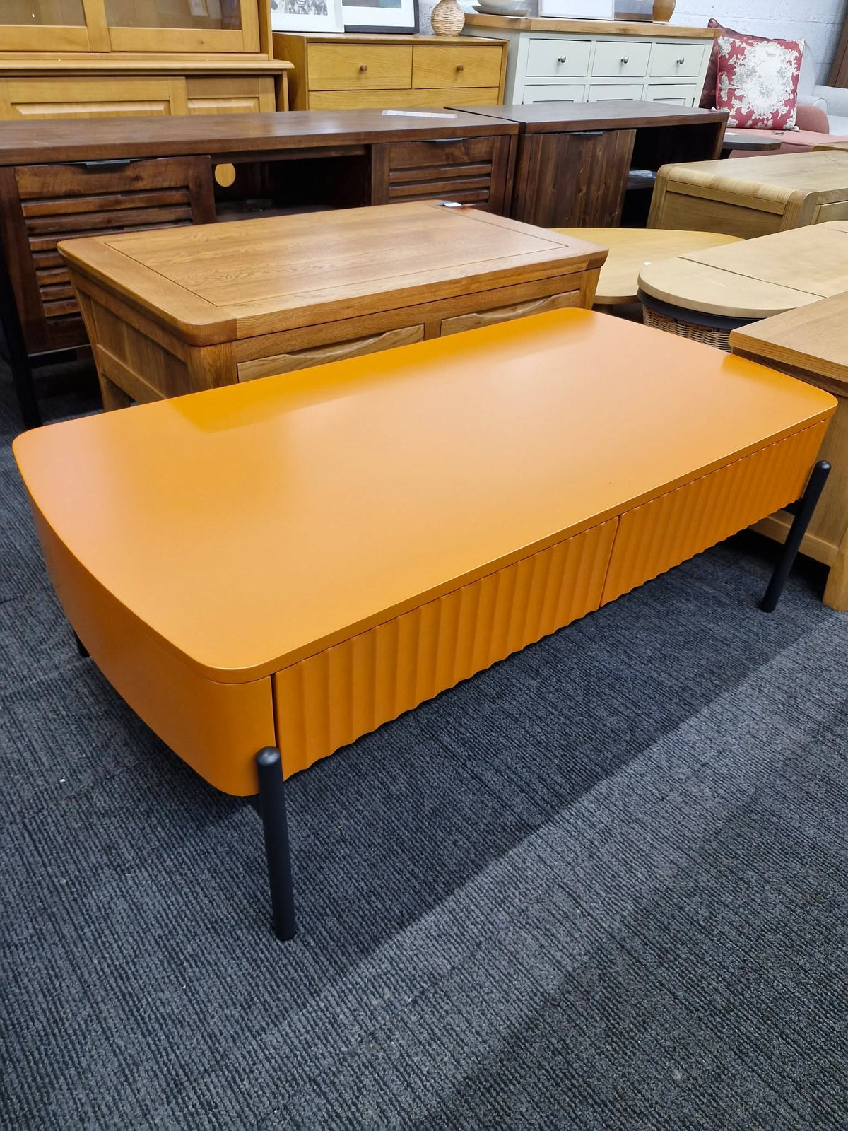 Dwell Orange Fluted Coffee Table with 4 Drawers