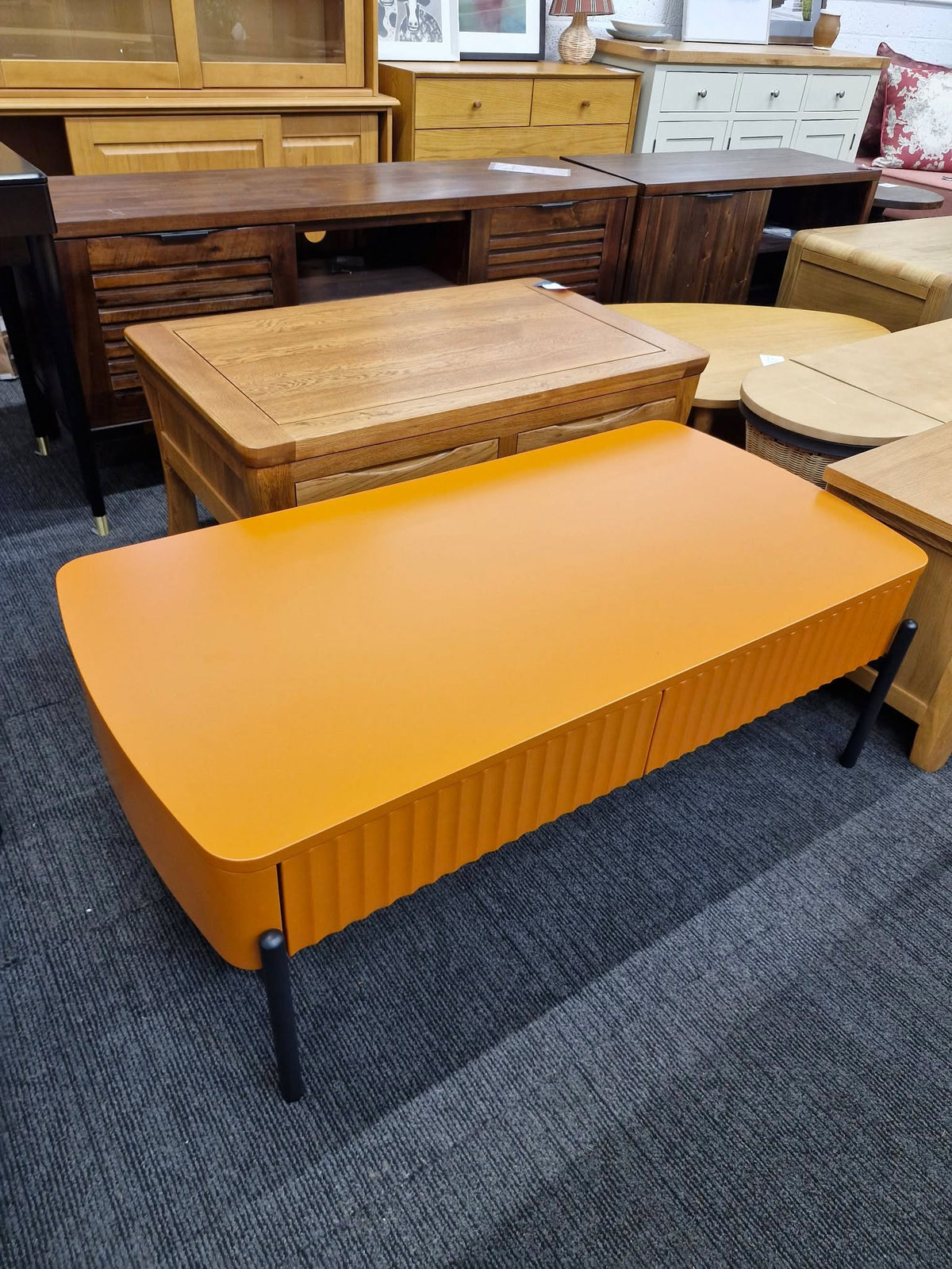 Dwell Orange Fluted Coffee Table with 4 Drawers