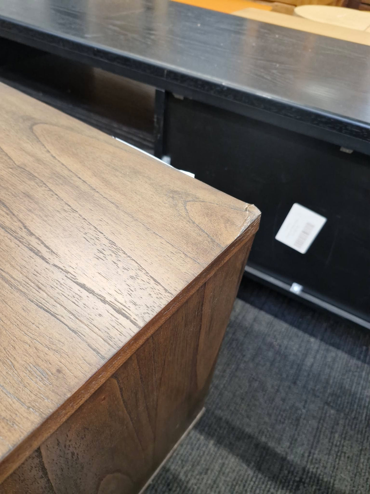 Solid Dark Wood and Bronze TV Stand with 2 doors and open shelf