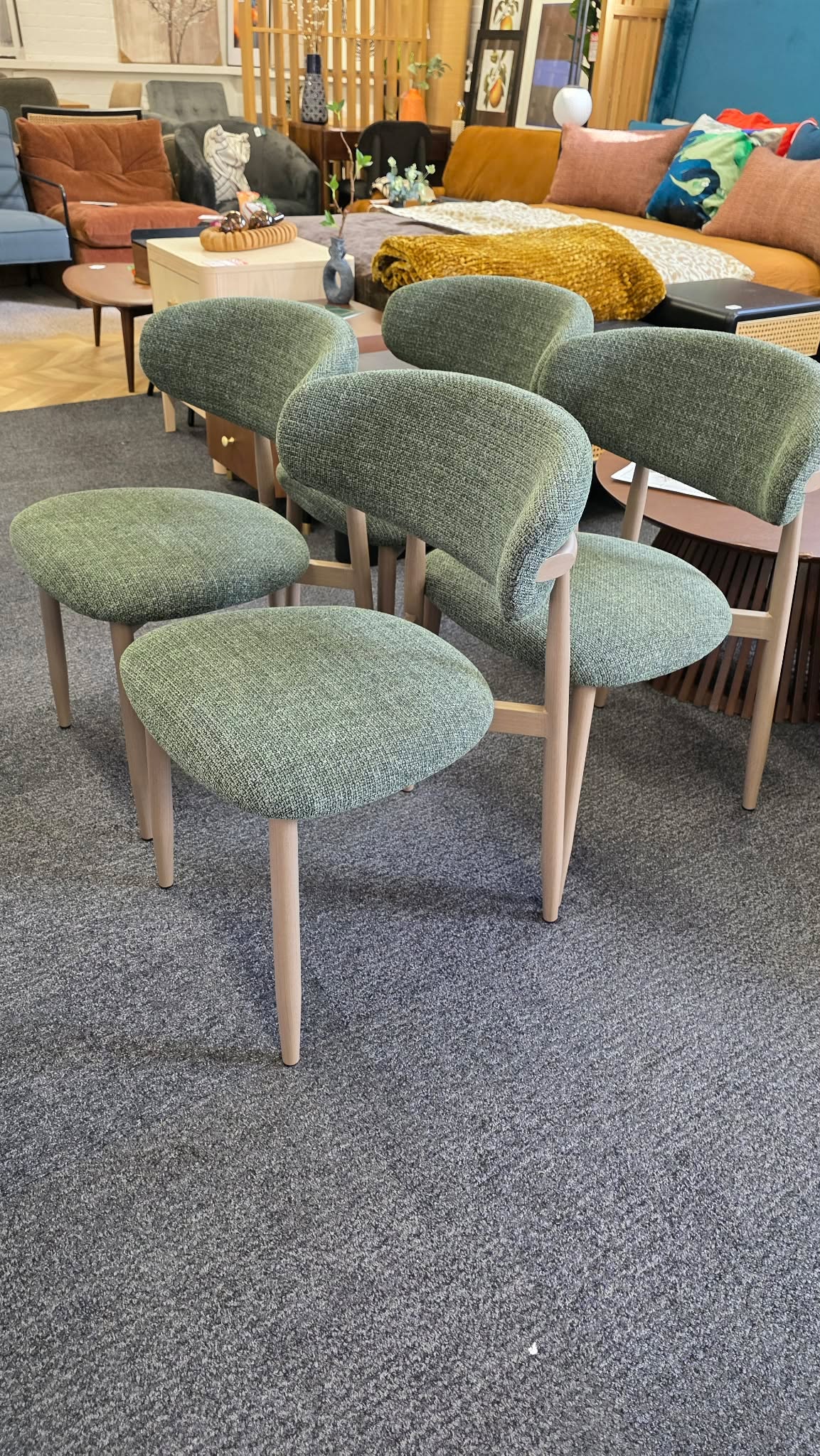 Forest Green  Upholstered Open Back Dining Chairs, Set of 2