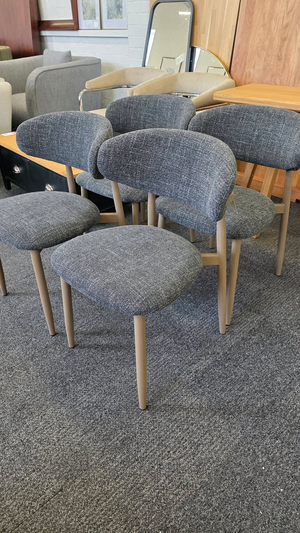 Grey Upholstered Open Back Dining Chairs, Set of 2