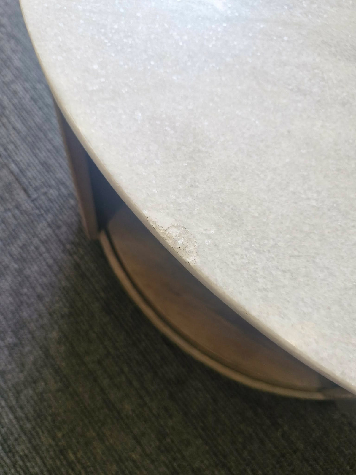 Round Solid Wood and White Marble Storage Coffee Table / Ribbed Base