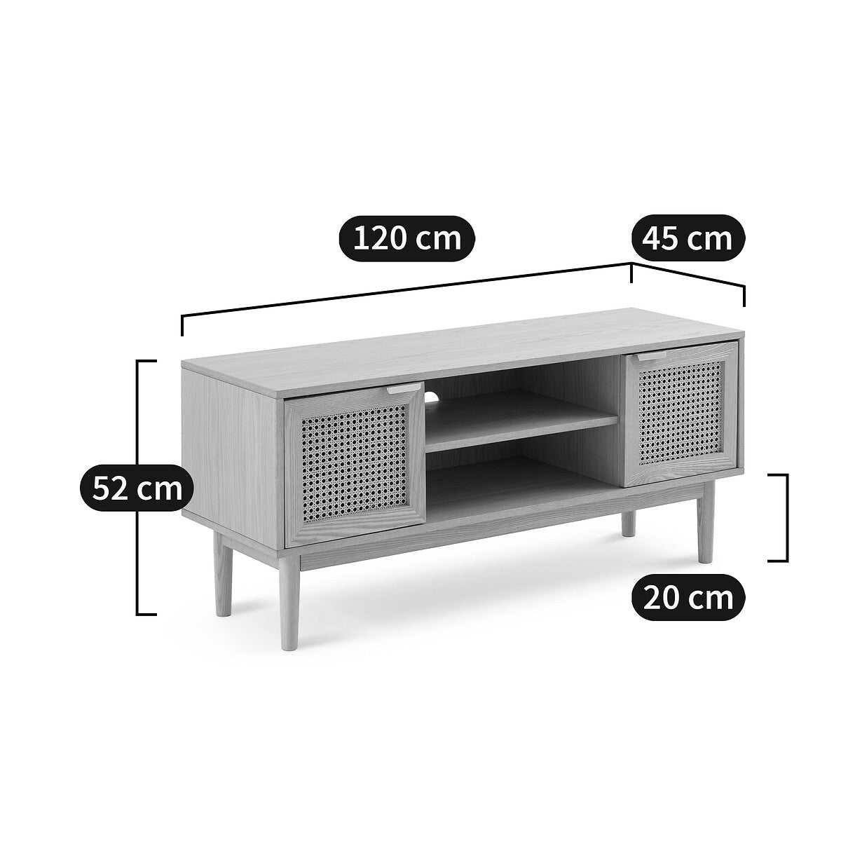 Oak and Rattan Tv Stand 120cm