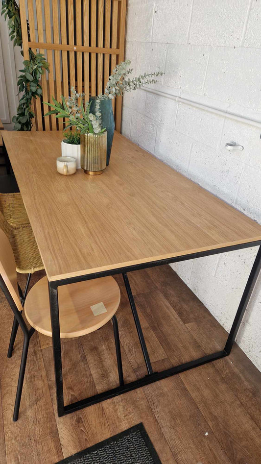 Large Dining Table Oak Effect and Black Metal Industrial Style