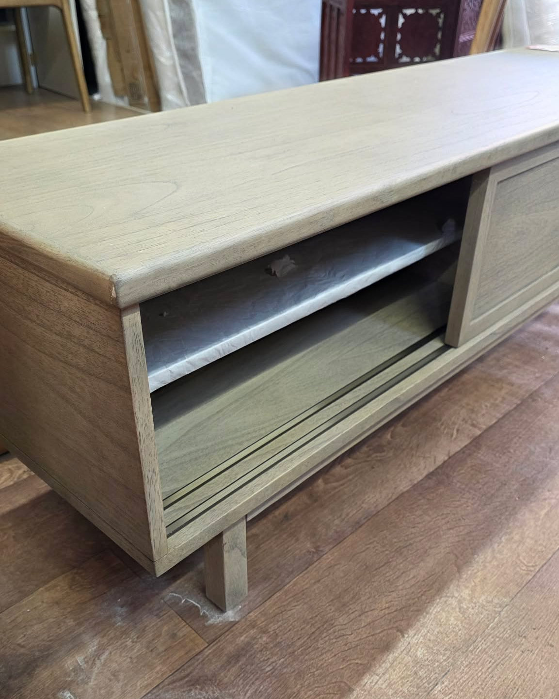 Grey Wood Japandi Style Sliding doors TV Stand 140cm