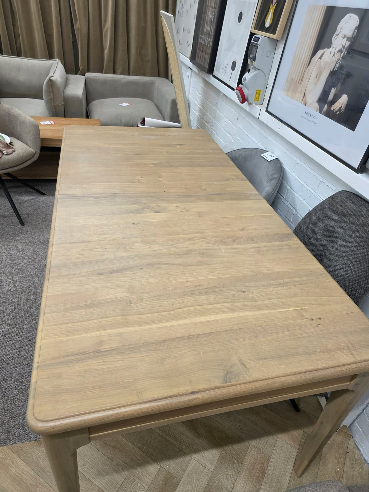Solid Oak Extending Dining Table - Washed Wood Natural Grey, Seats 6 to 8