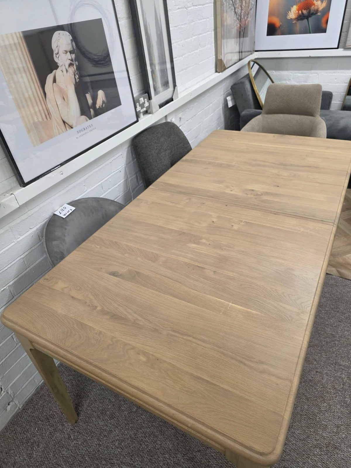 Solid Oak Extending Dining Table - Washed Wood Natural Grey, Seats 6 to 8